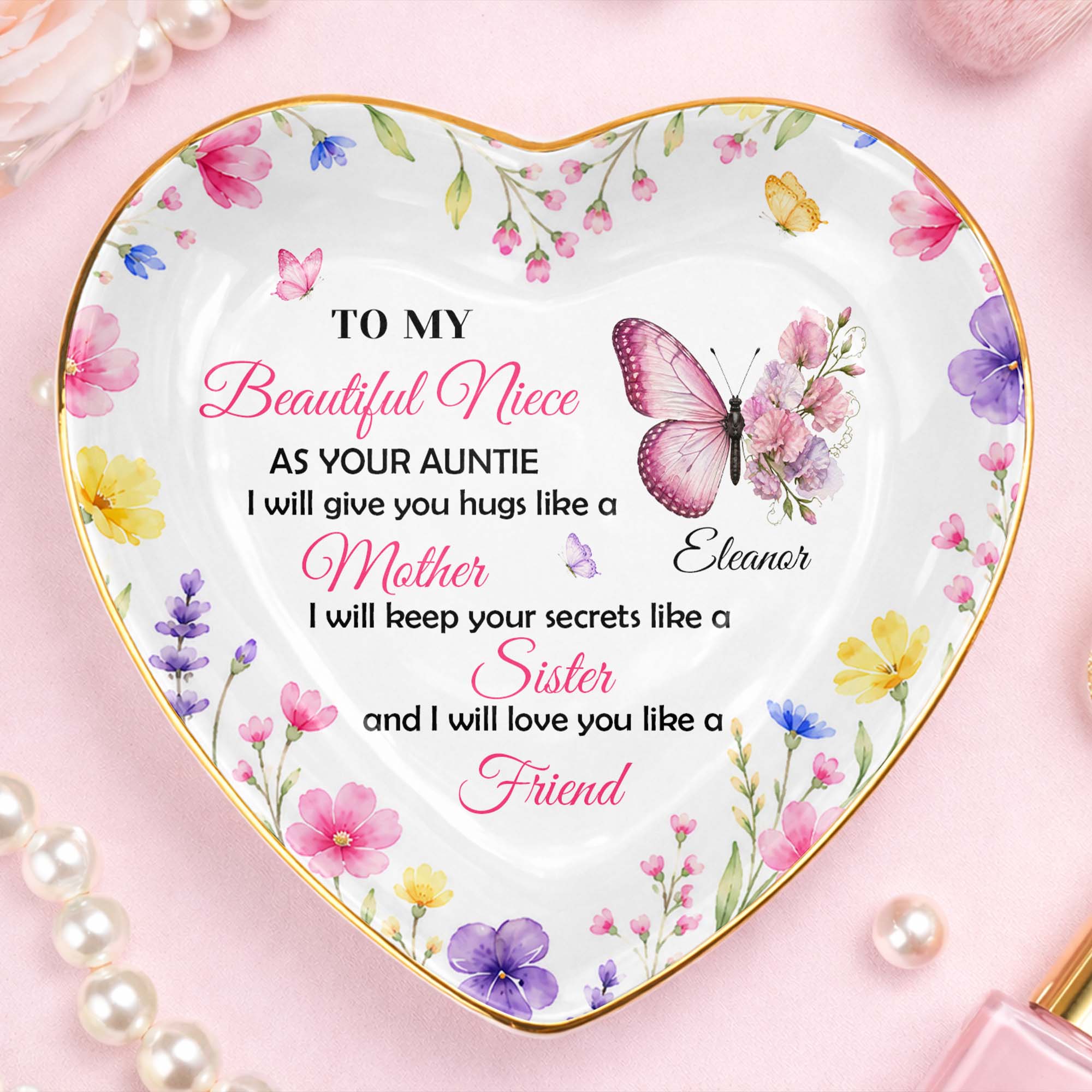 Personalized Heart Jewelry Dish Custom Name Gift for Niece