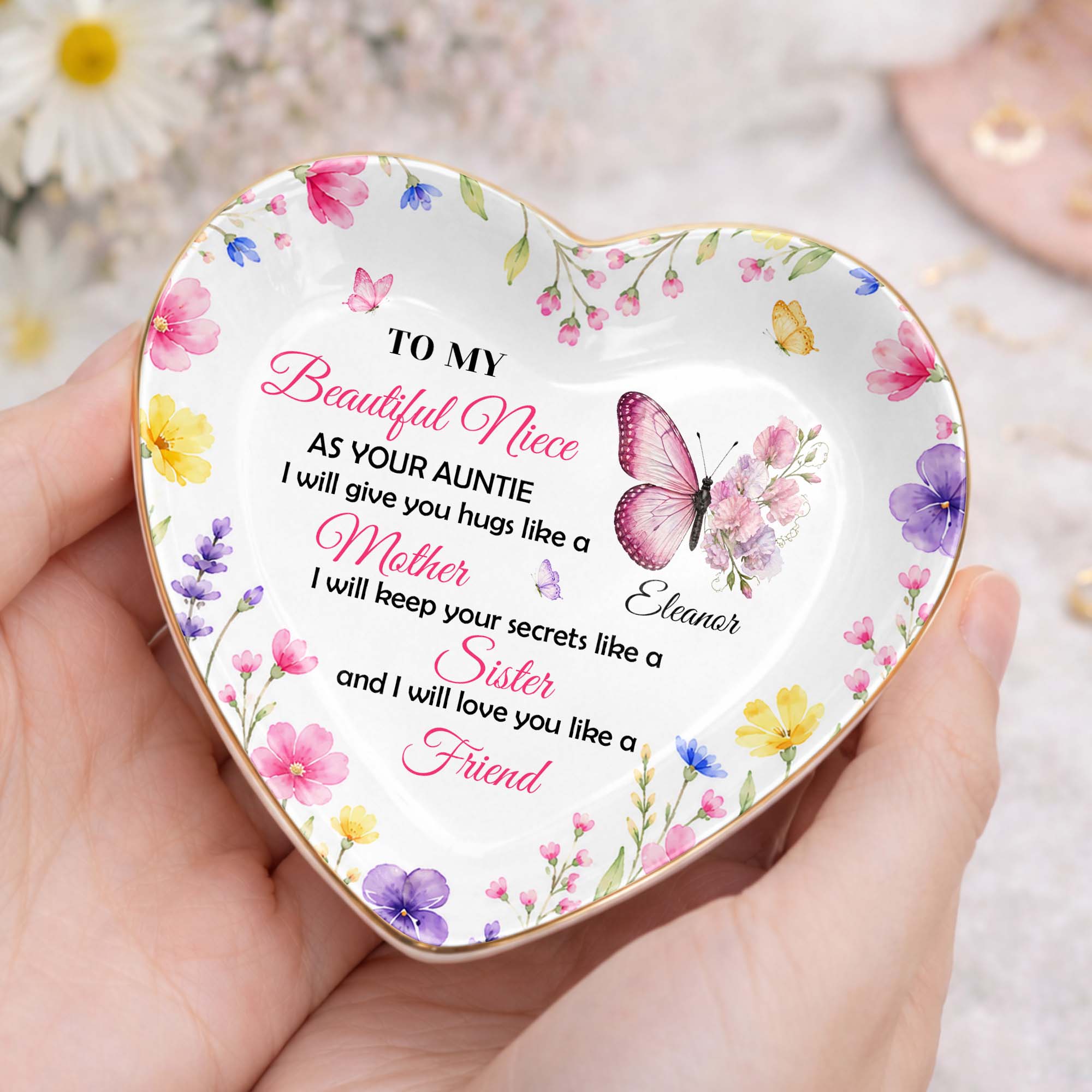 Personalized Heart Jewelry Dish Custom Name Gift for Niece