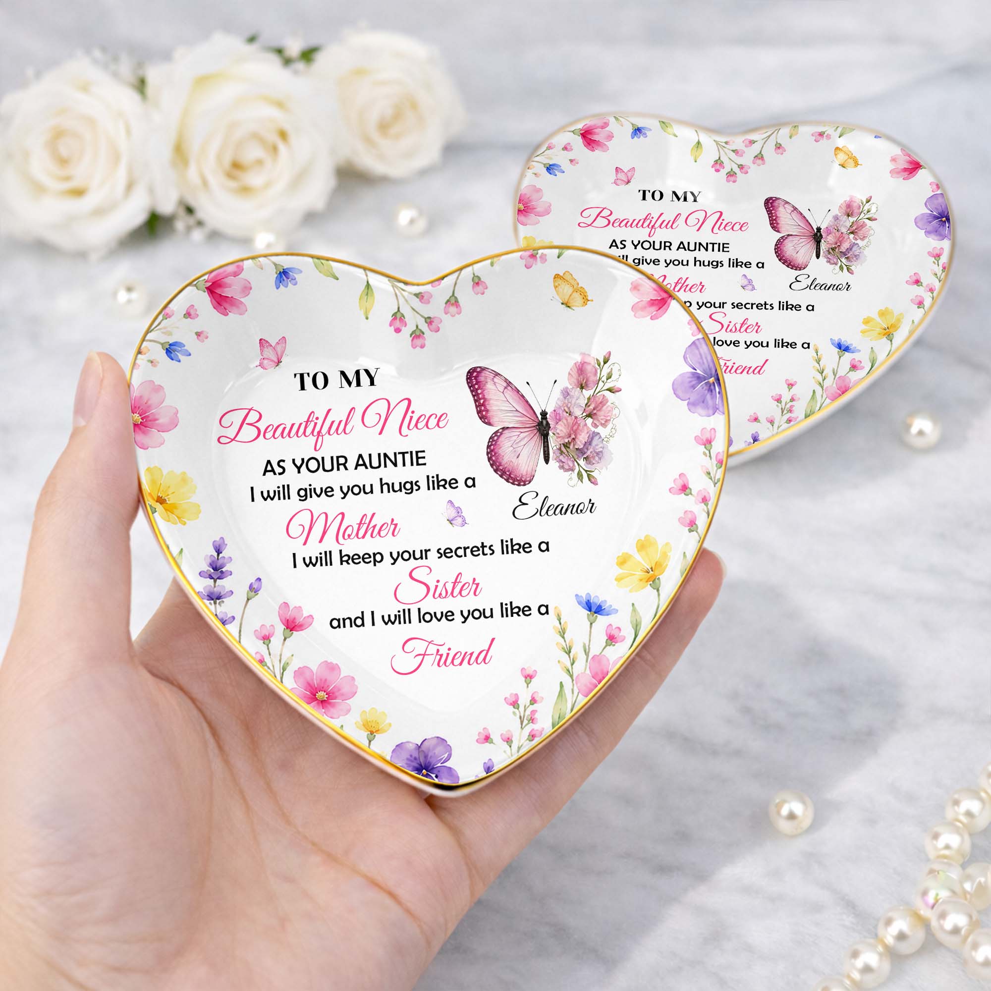 Personalized Heart Jewelry Dish Custom Name Gift for Niece