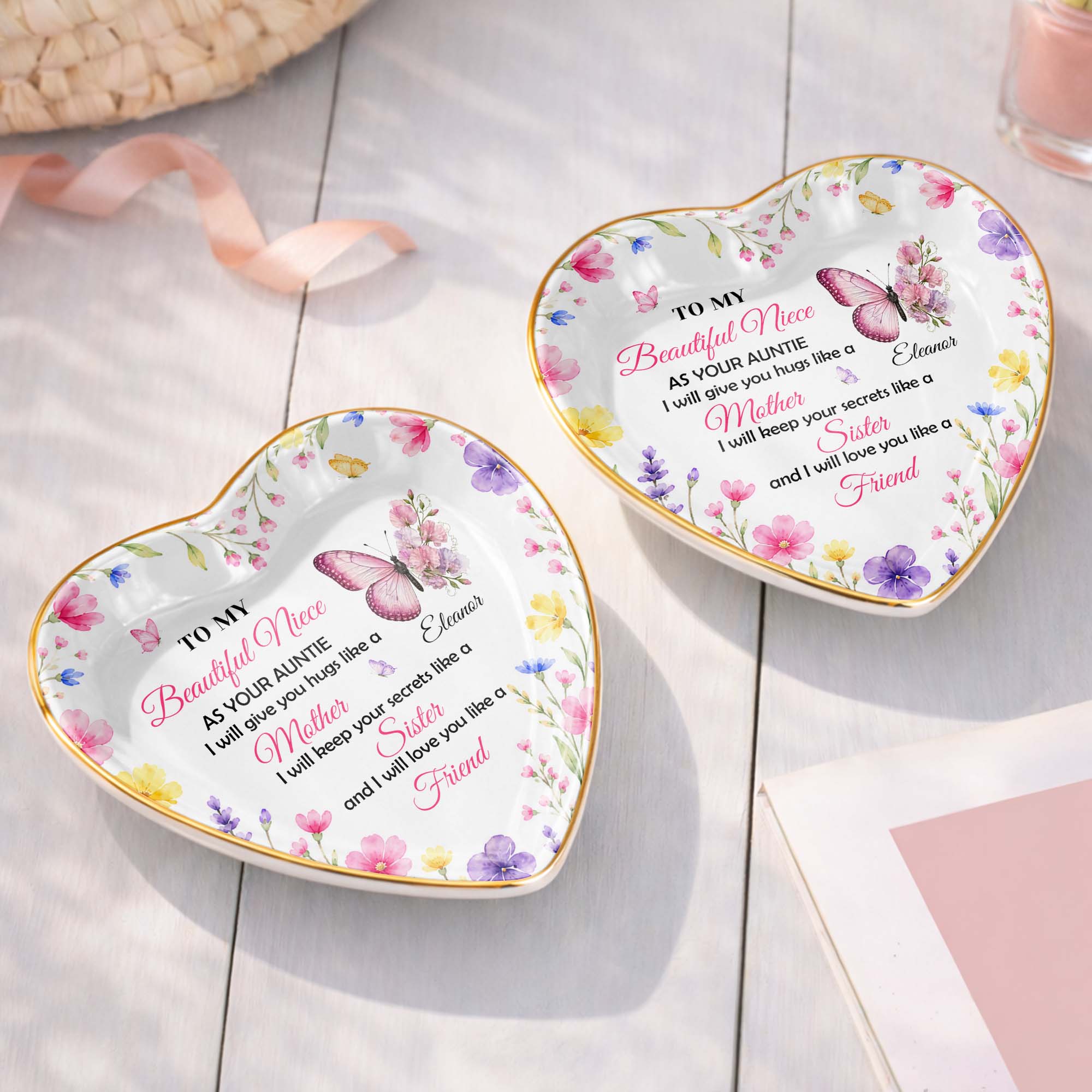 Personalized Heart Jewelry Dish Custom Name Gift for Niece
