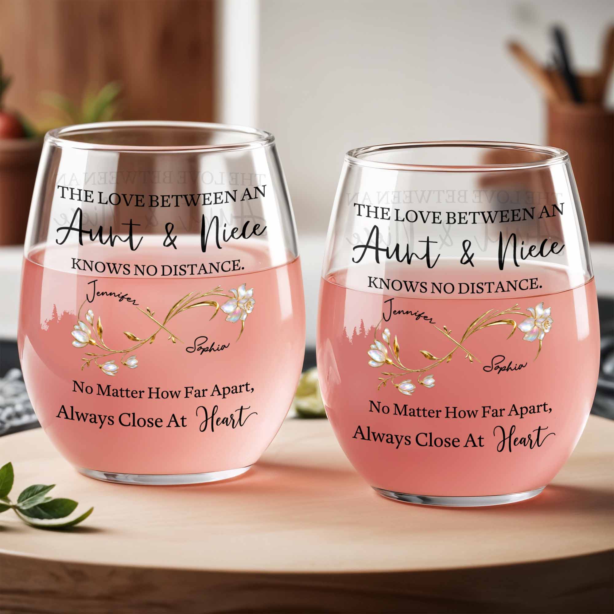Personalized Stemless Wine Glass Birth Month Flowers Gift for Niece