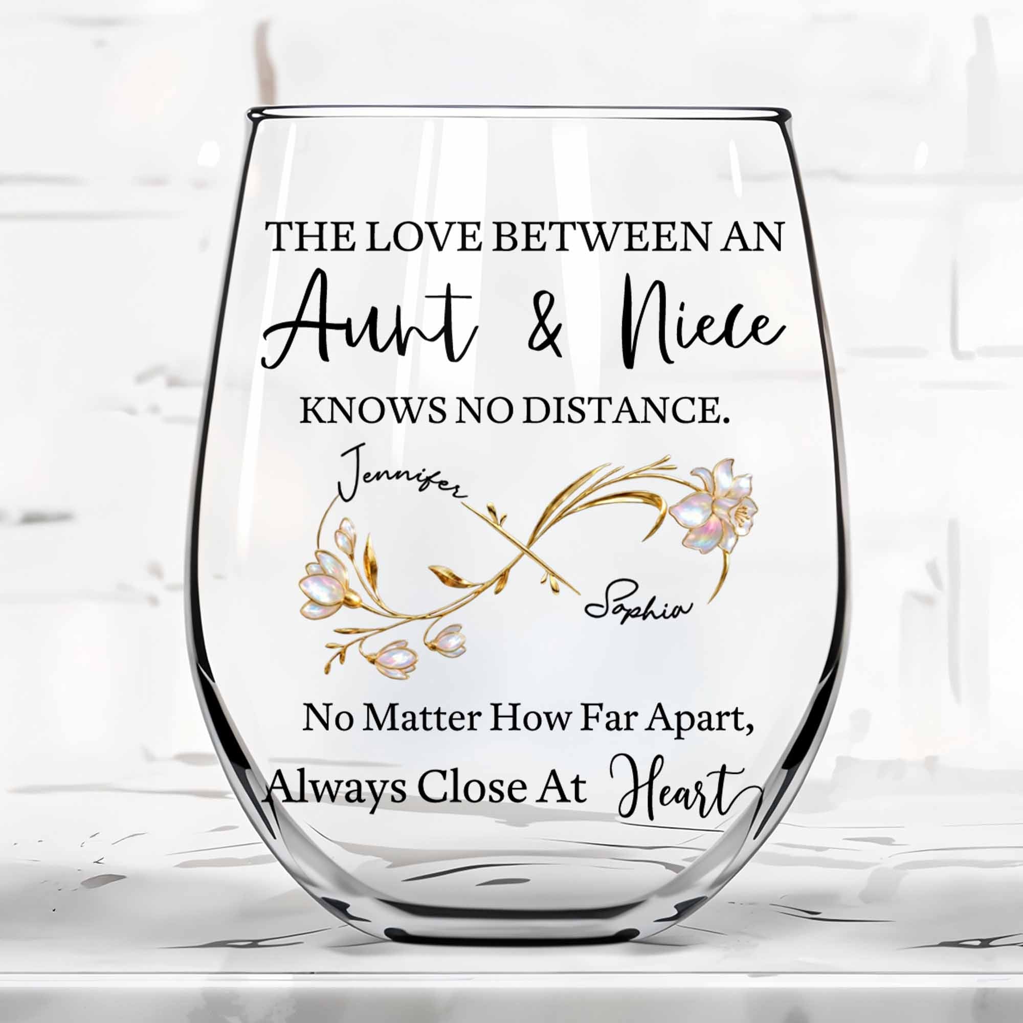 Personalized Stemless Wine Glass Birth Month Flowers Gift for Niece