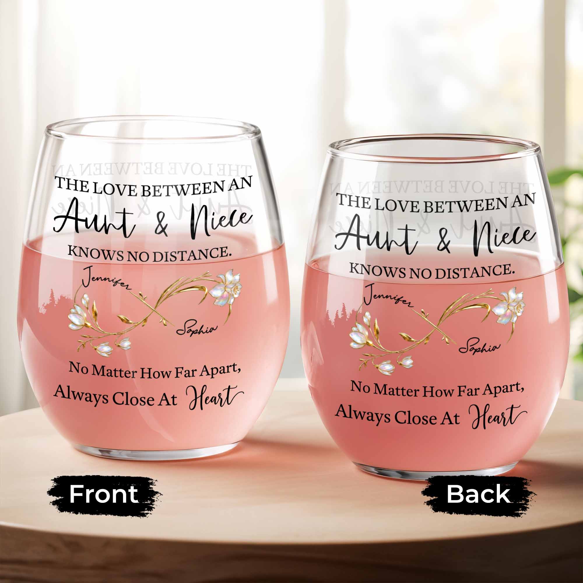 Personalized Stemless Wine Glass Birth Month Flowers Gift for Niece
