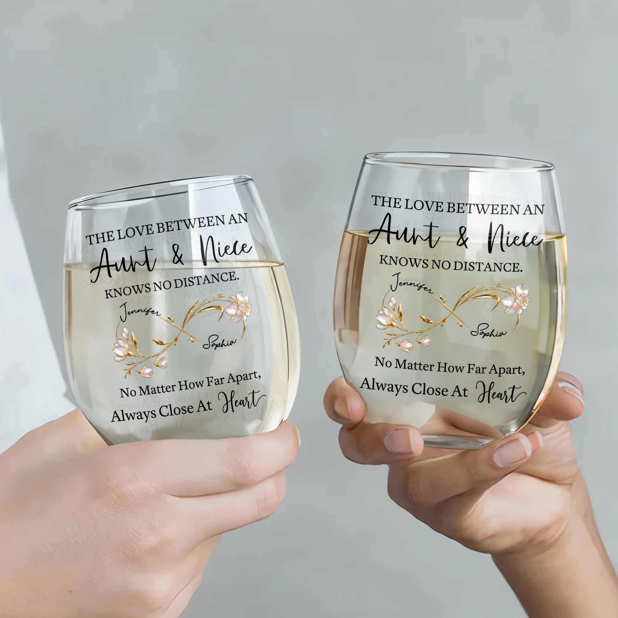 Personalized Stemless Wine Glass Birth Month Flowers Gift for Niece
