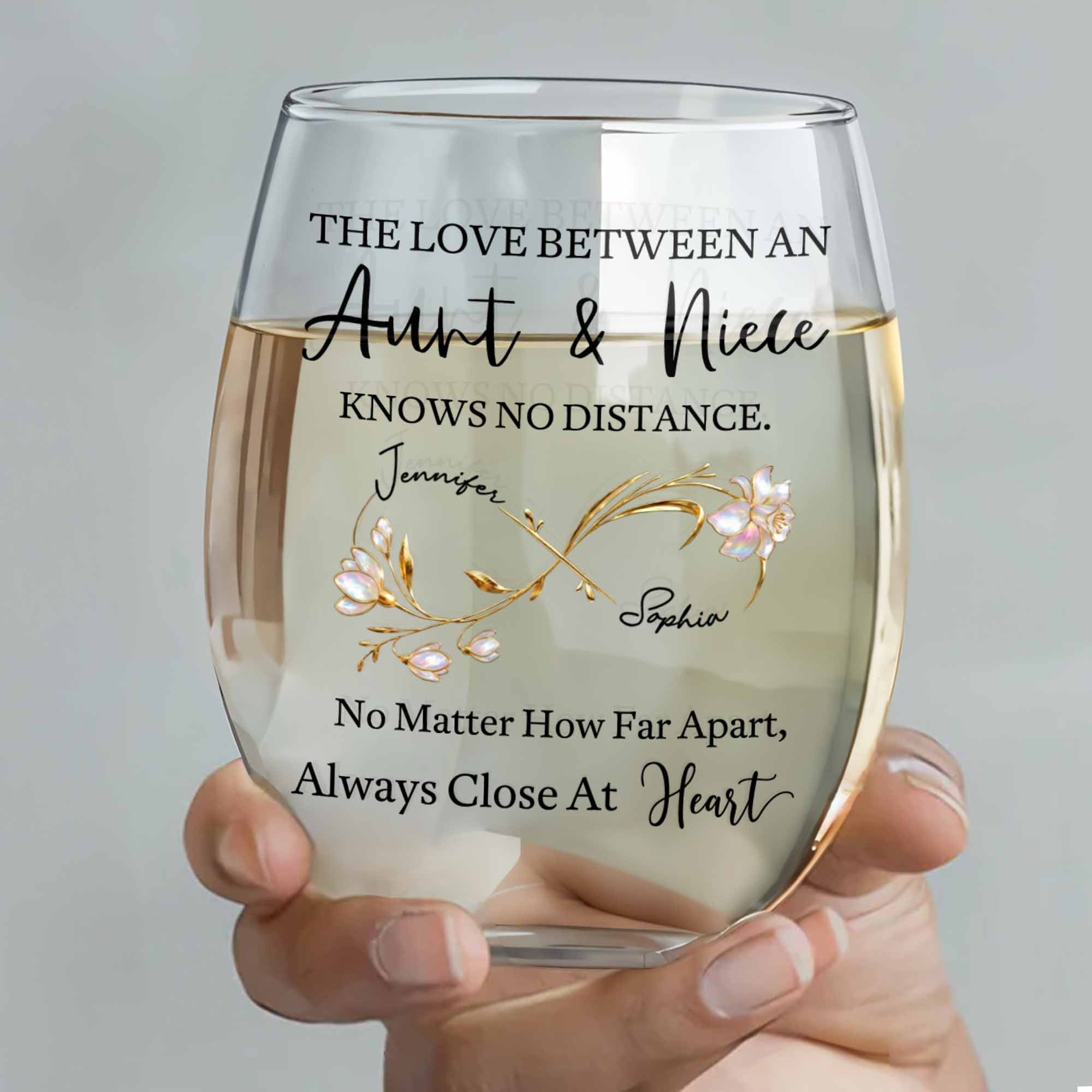 Personalized Stemless Wine Glass Birth Month Flowers Gift for Niece