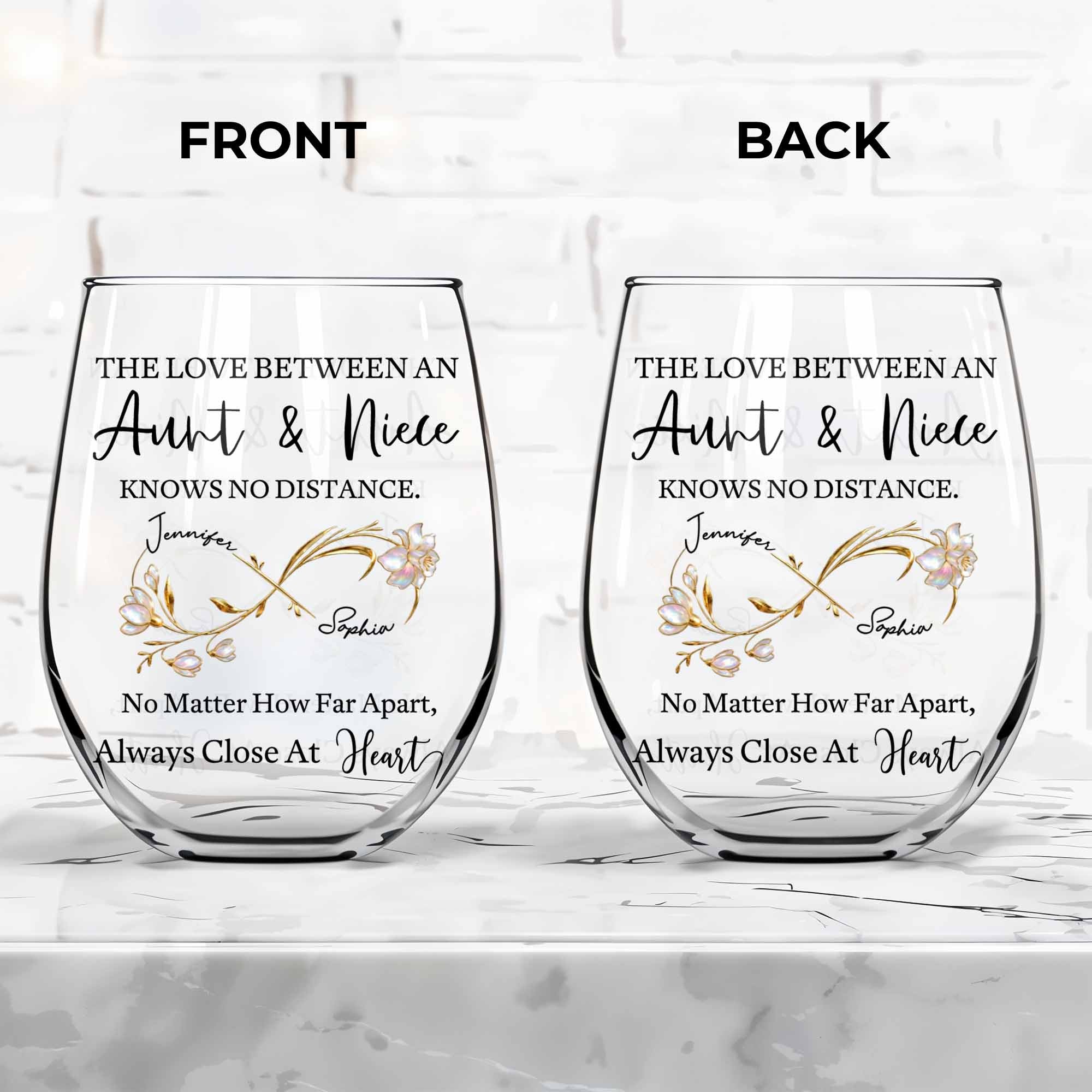 Personalized Stemless Wine Glass Birth Month Flowers Gift for Niece