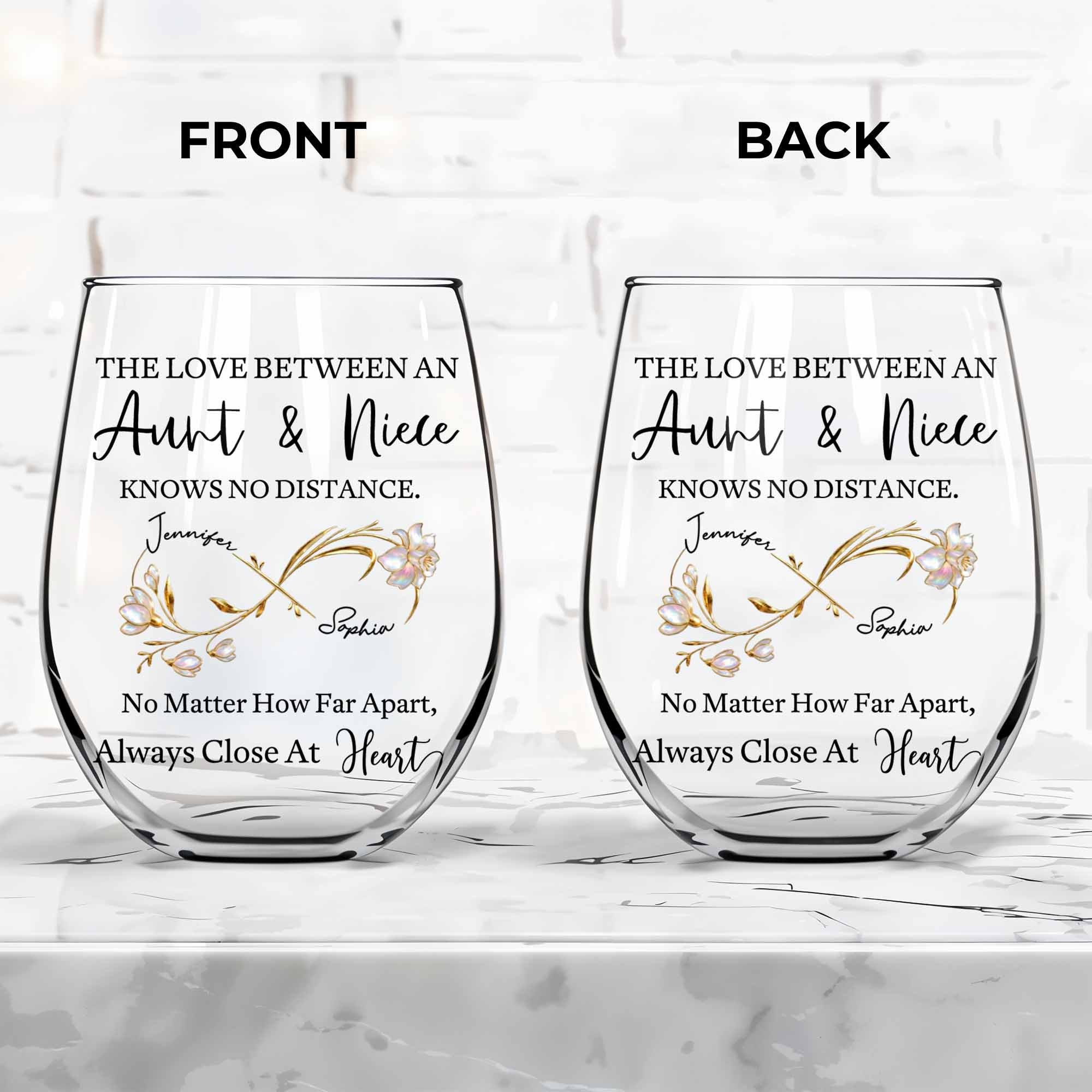 Personalized Stemless Wine Glass Birth Month Flowers Gift for Niece