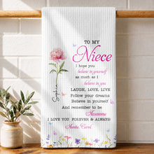 Load image into Gallery viewer, Personalized Kitchen Towel Custom Birth Flower Gift for Niece
