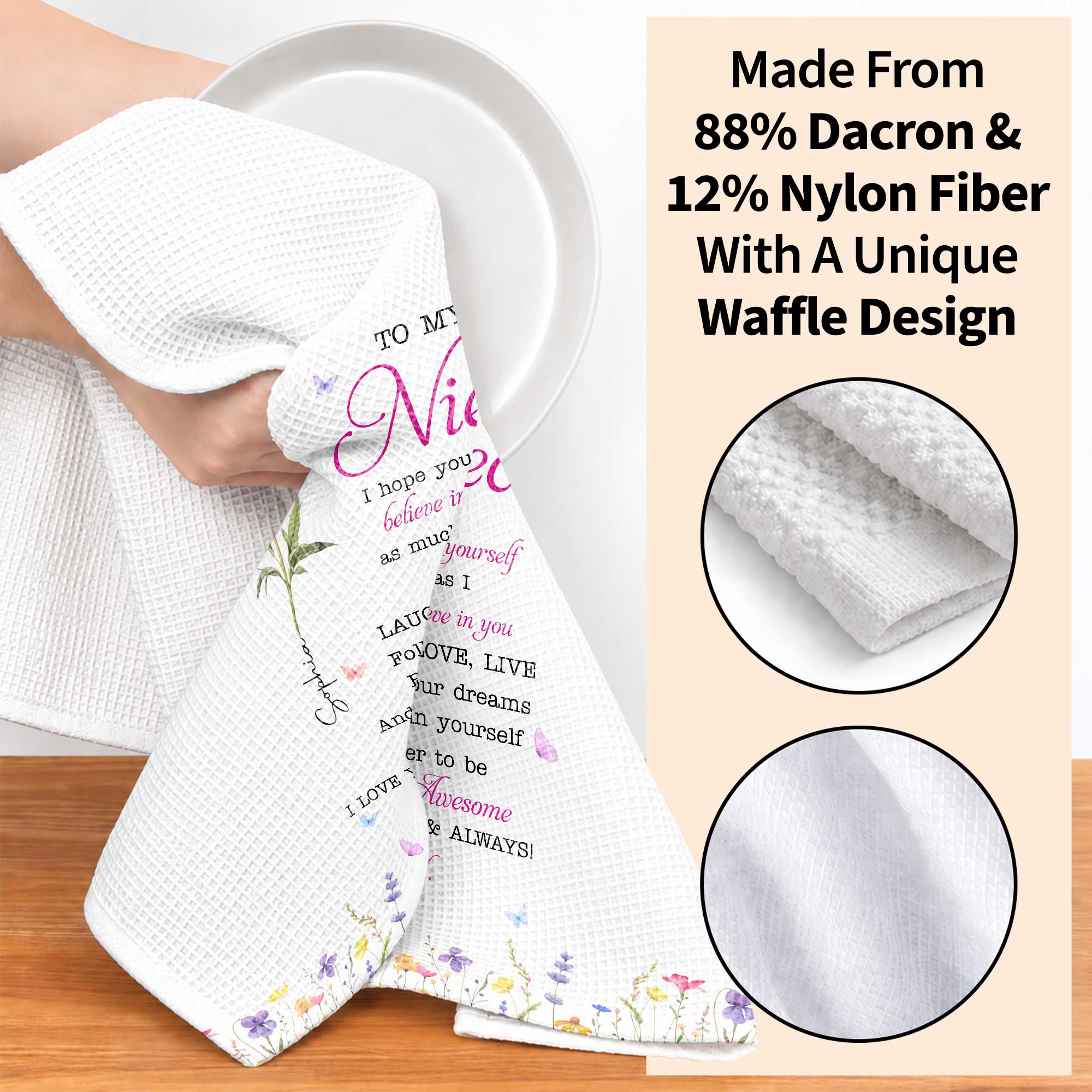 Personalized Kitchen Towel Custom Birth Flower Gift for Niece