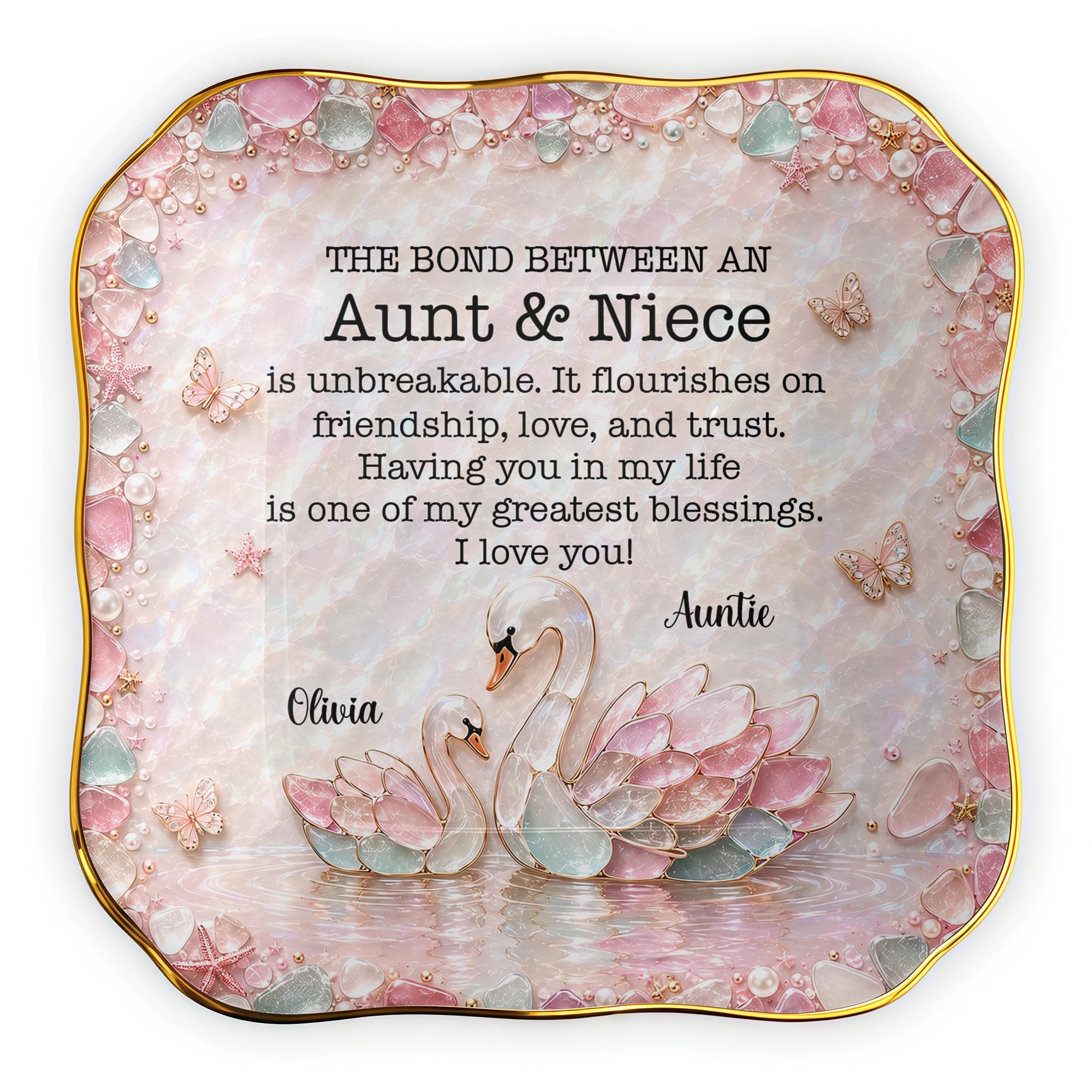 Personalized Ceramic Lace Jewelry Dish Custom Name Gift for Niece