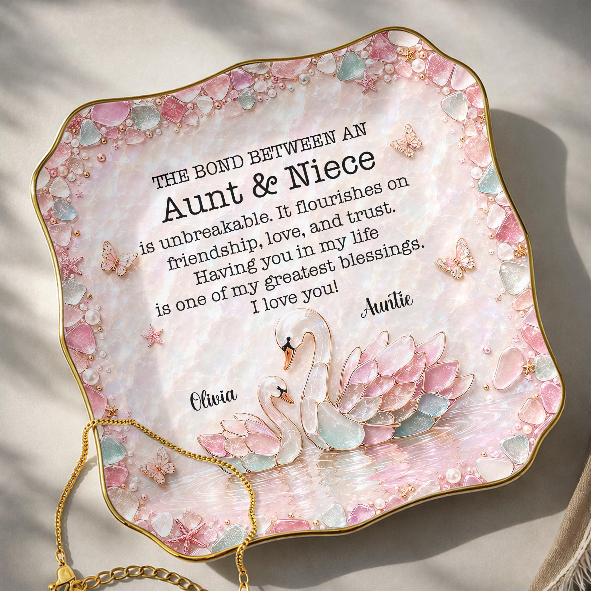Personalized Ceramic Lace Jewelry Dish Custom Name Gift for Niece
