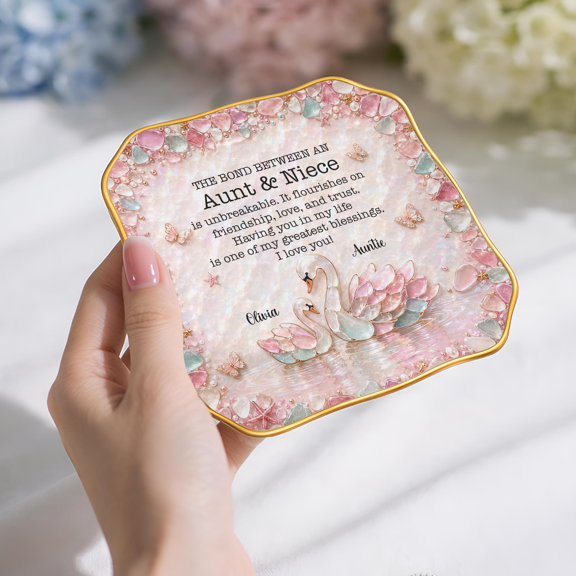 Personalized Ceramic Lace Jewelry Dish Custom Name Gift for Niece