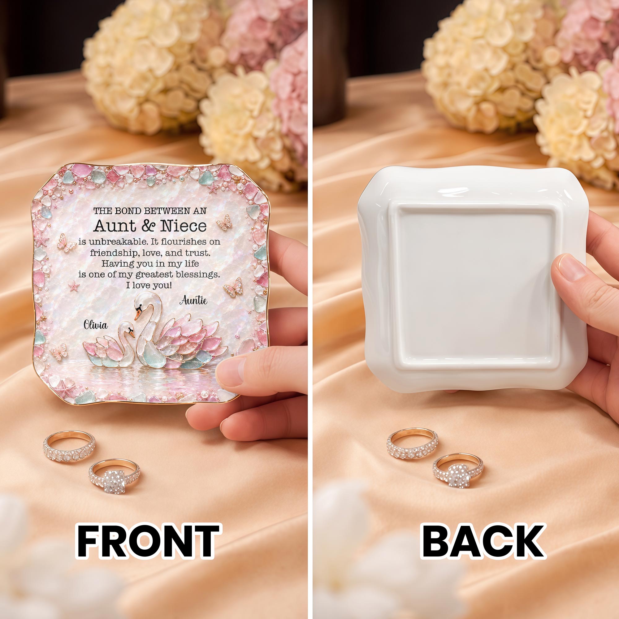 Personalized Ceramic Lace Jewelry Dish Custom Name Gift for Niece