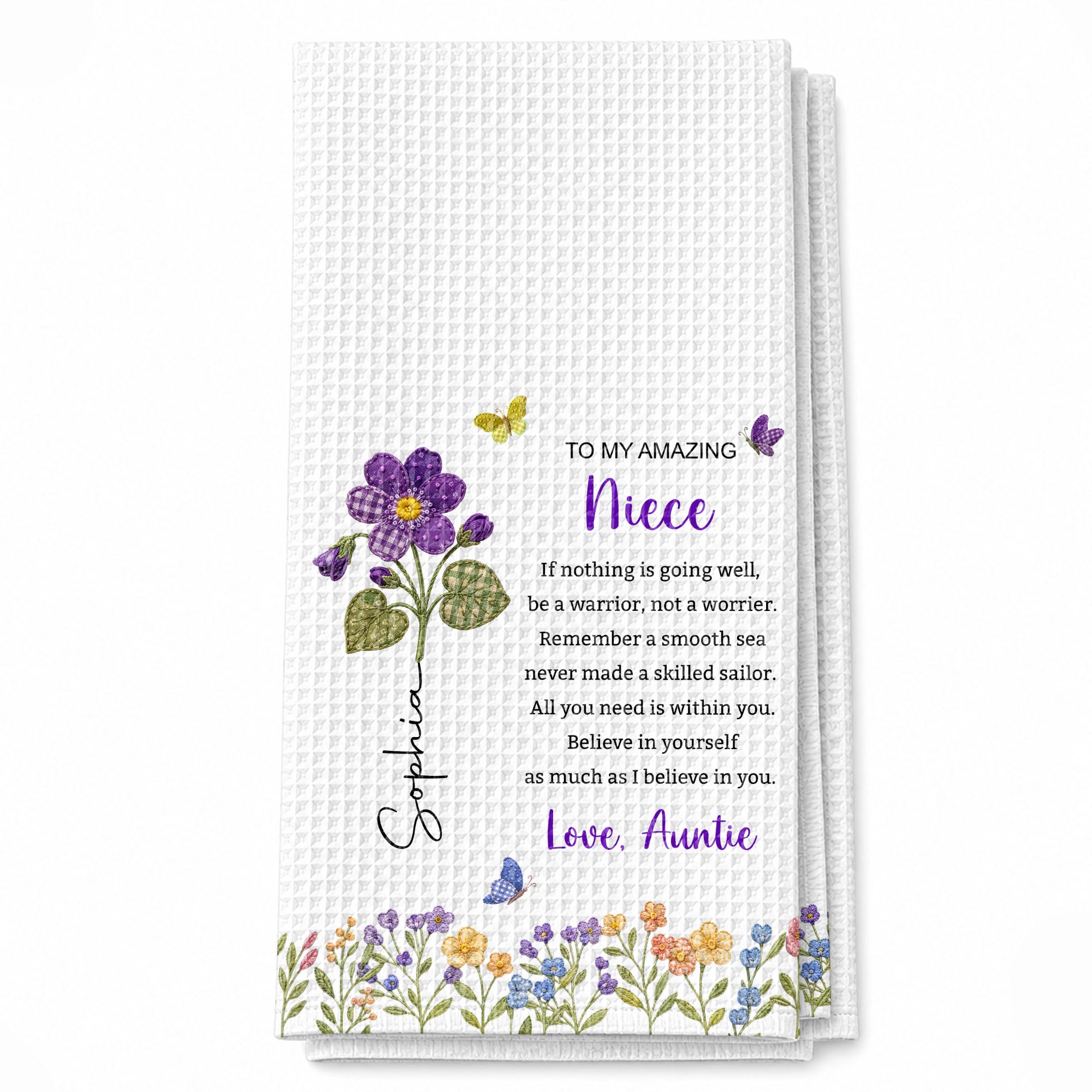 Personalized Kitchen Towel Custom Gift for Niece with Flowers