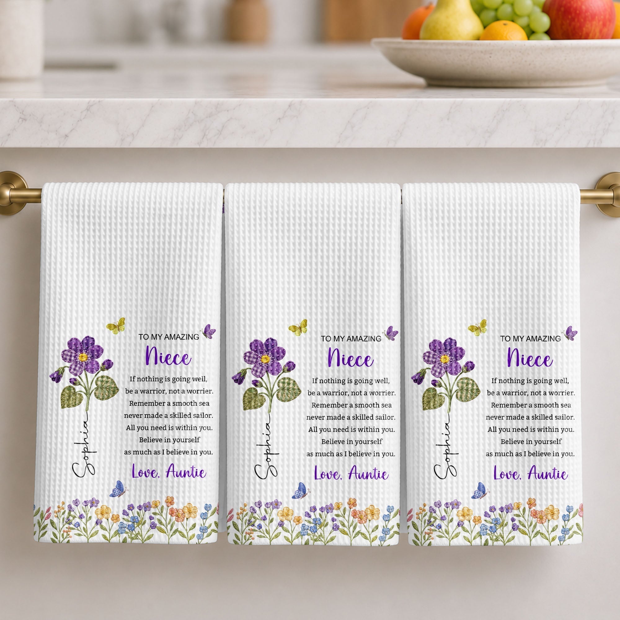 Personalized Kitchen Towel Custom Gift for Niece with Flowers