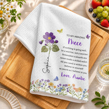 Load image into Gallery viewer, Personalized Kitchen Towel Custom Gift for Niece with Flowers
