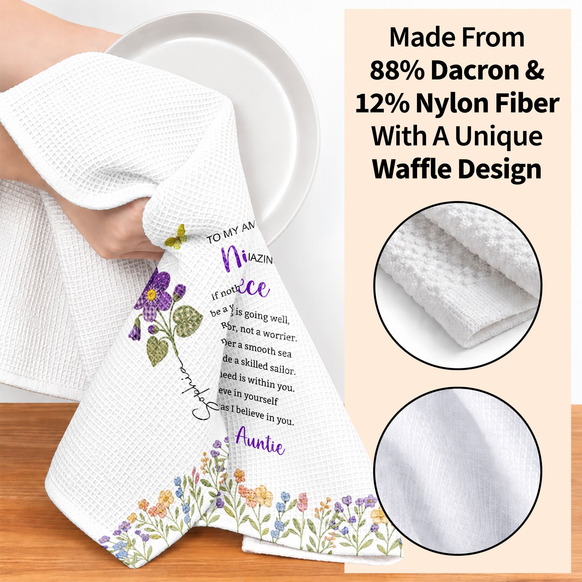 Personalized Kitchen Towel Custom Gift for Niece with Flowers