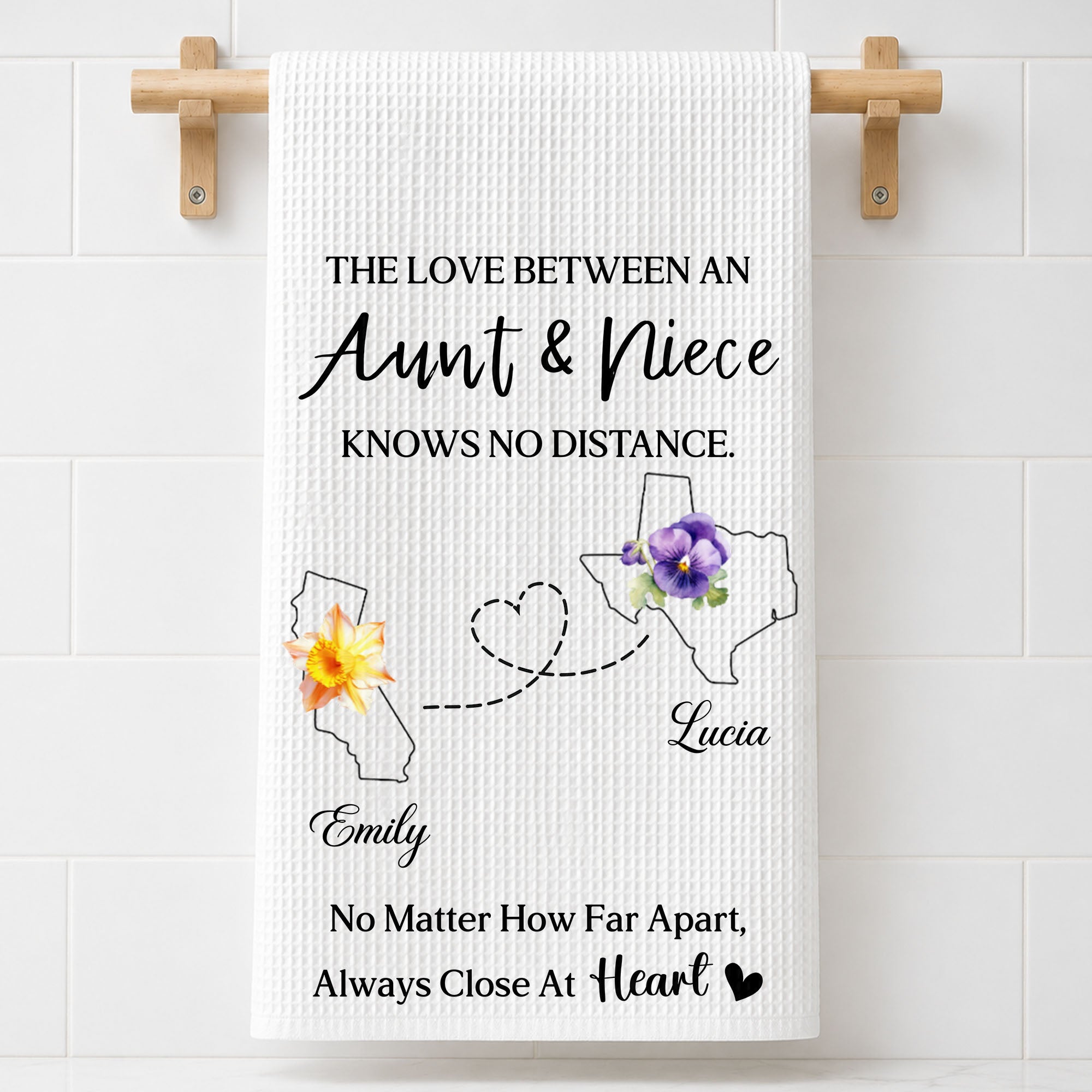 Personalized Kitchen Towel Custom Aunt Niece Gift Idea Flowers
