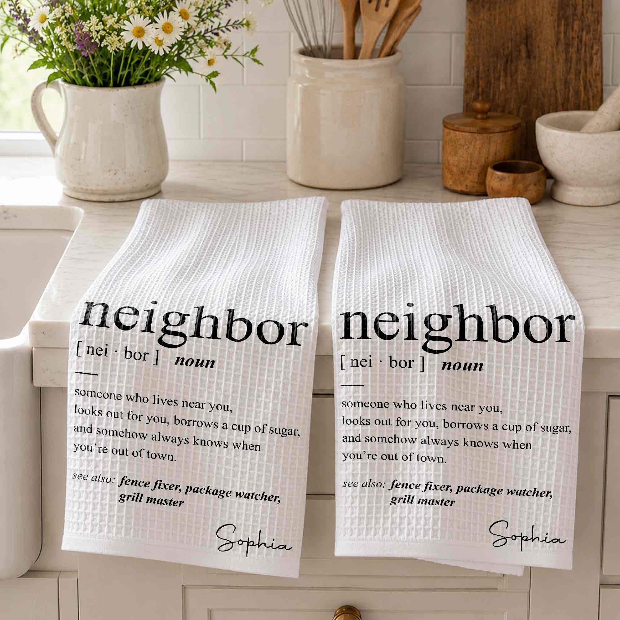 Personalized Kitchen Towel Custom Gift for Neighbors Home Decor