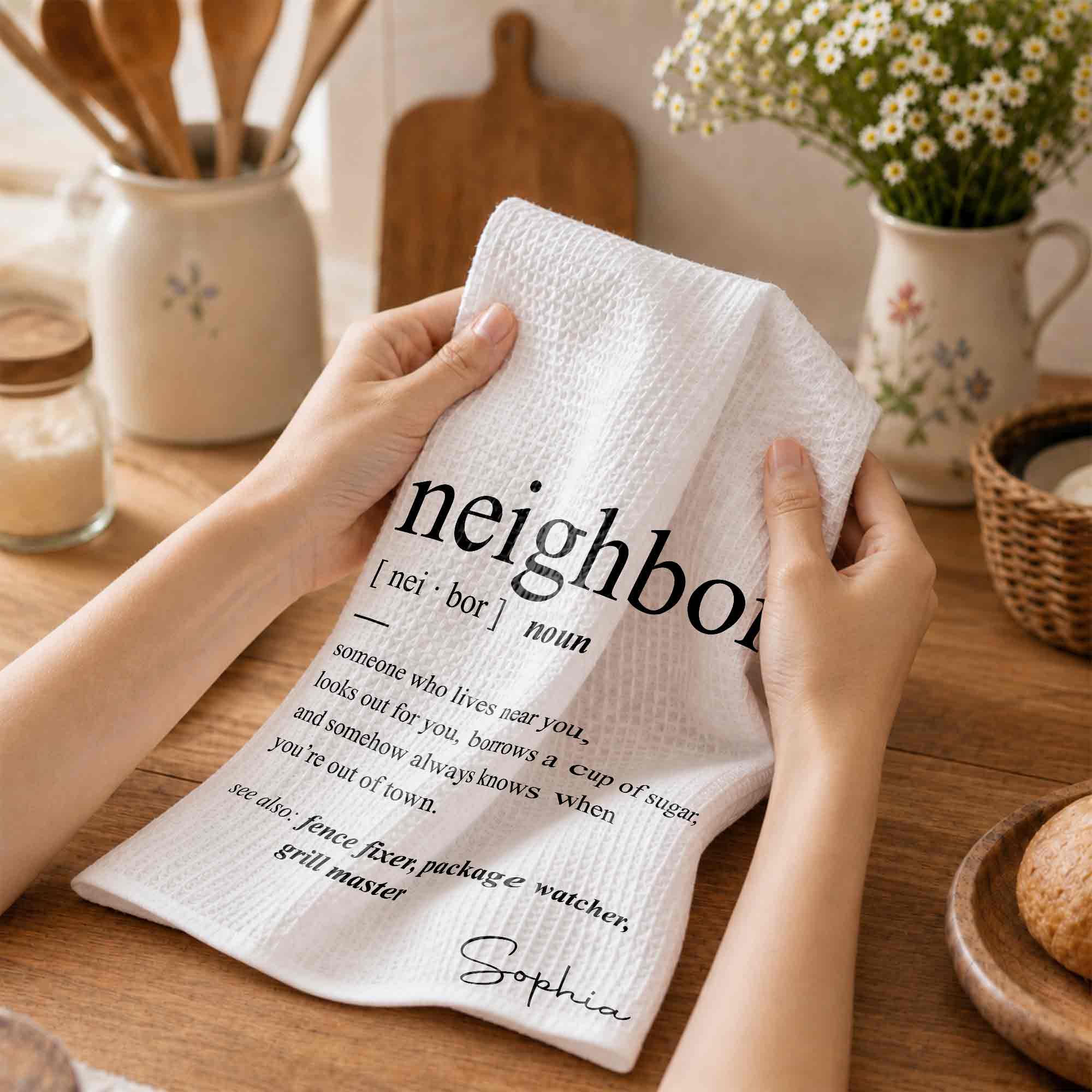 Personalized Kitchen Towel Custom Gift for Neighbors Home Decor
