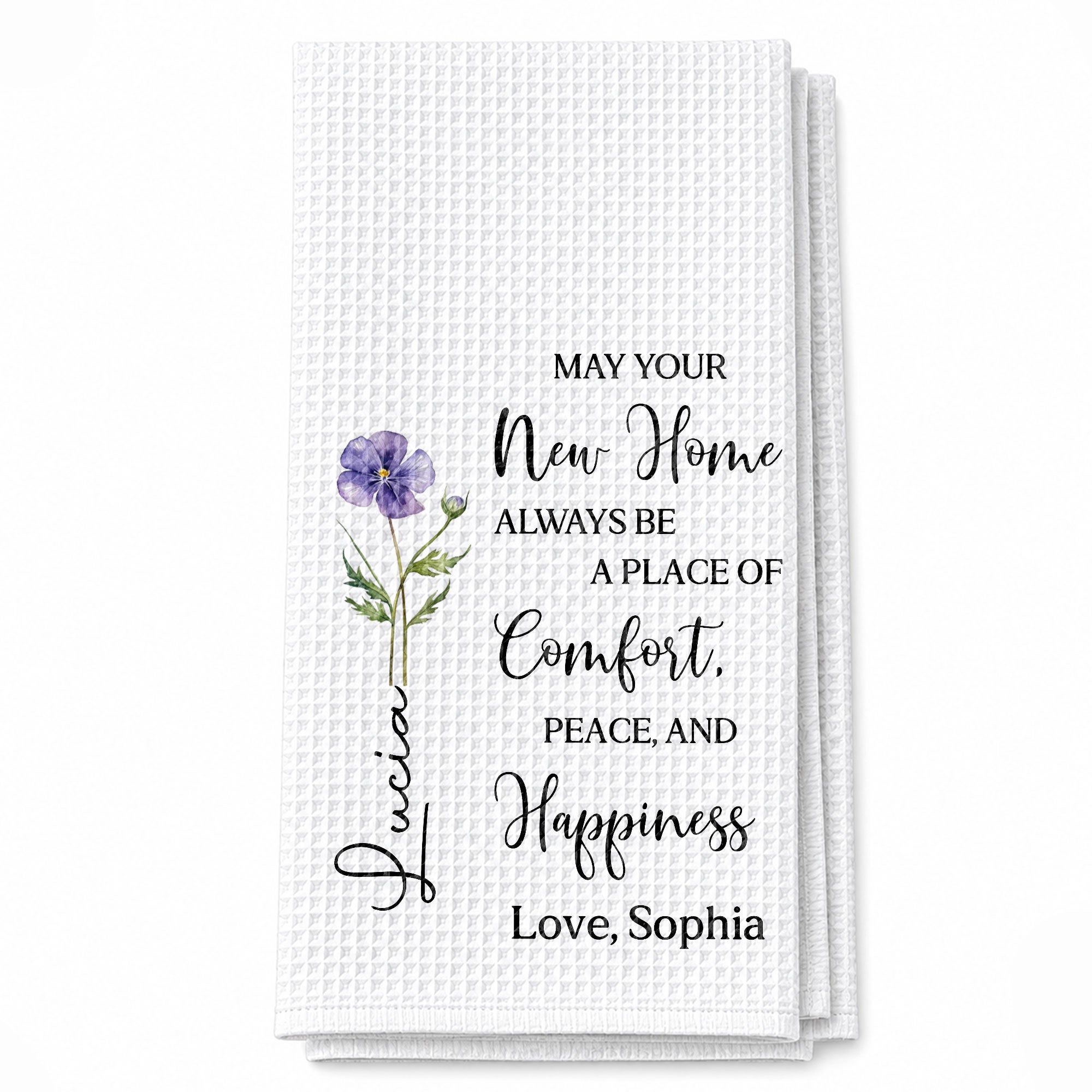 Personalized Kitchen Towel Custom Birth Month Flower Gift for Home