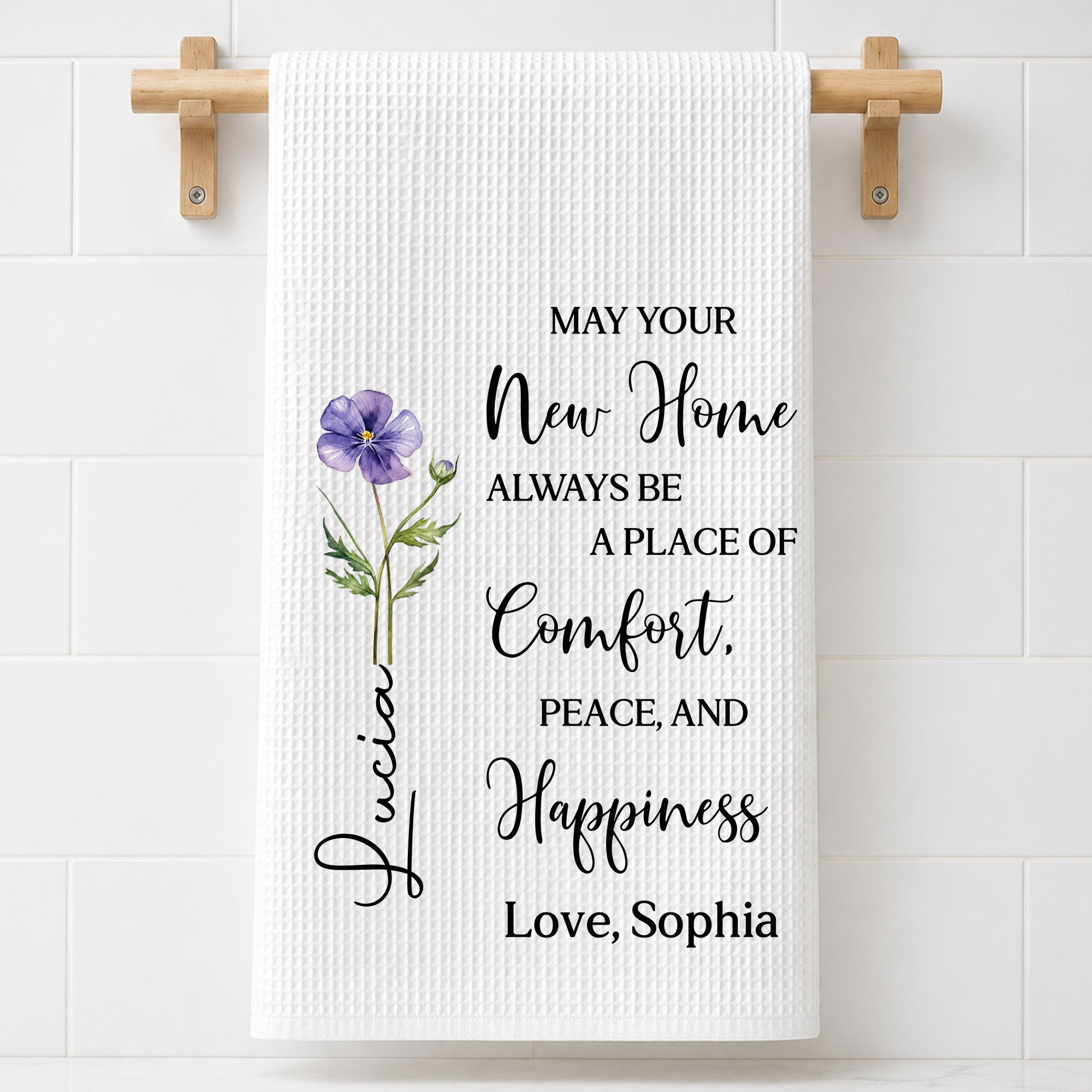 Personalized Kitchen Towel Custom Birth Month Flower Gift for Home