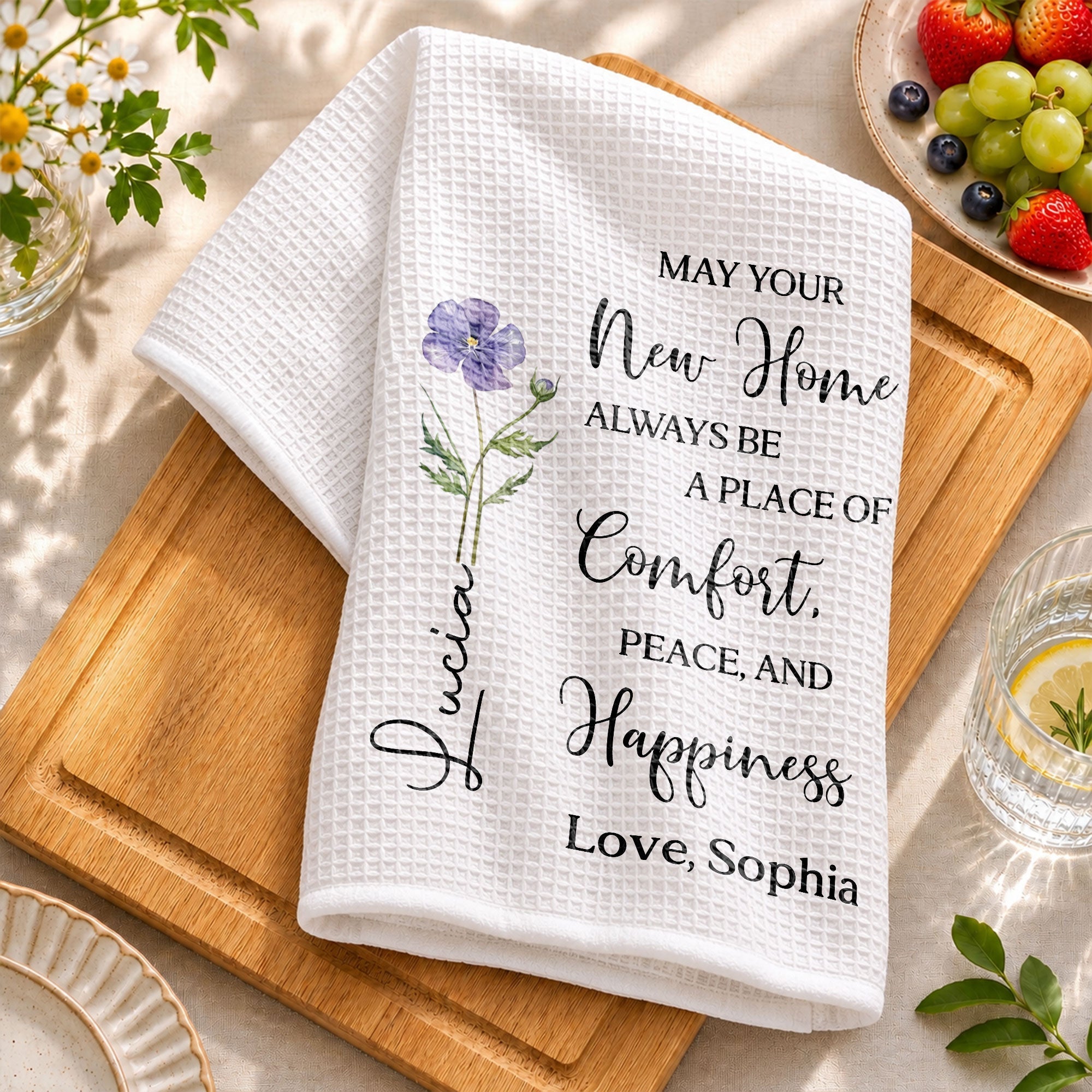 Personalized Kitchen Towel Custom Birth Month Flower Gift for Home