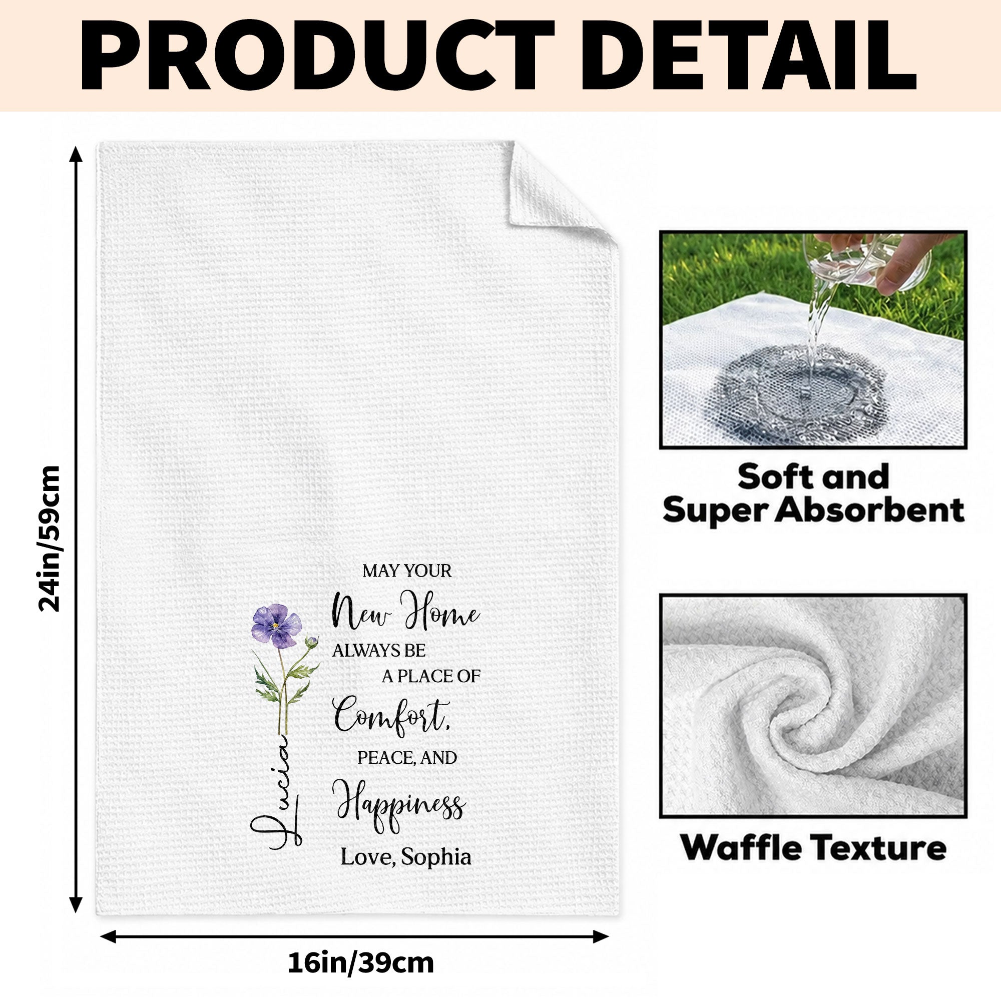 Personalized Kitchen Towel Custom Birth Month Flower Gift for Home