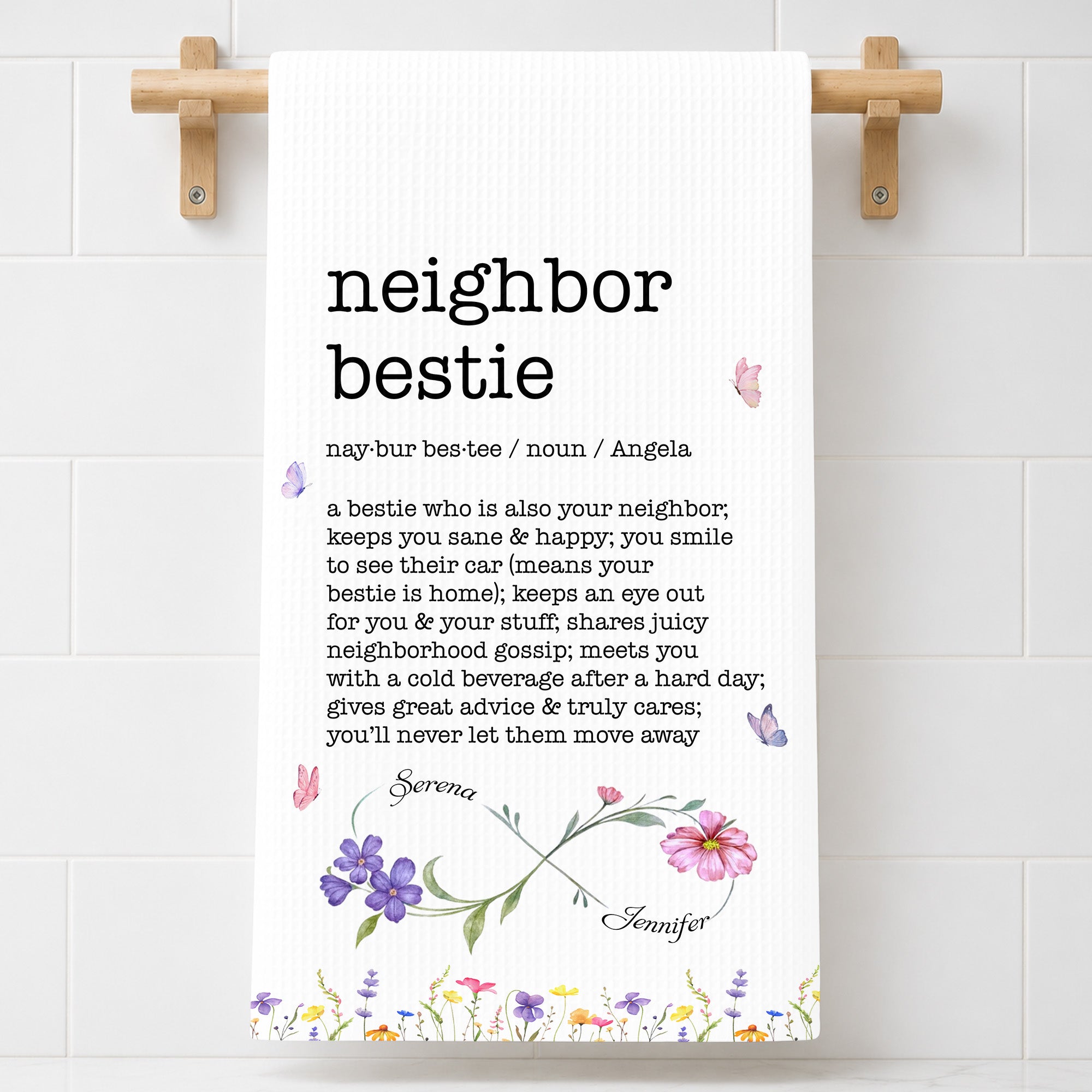 Personalized Kitchen Towel Custom Birth Flowers for Bestie