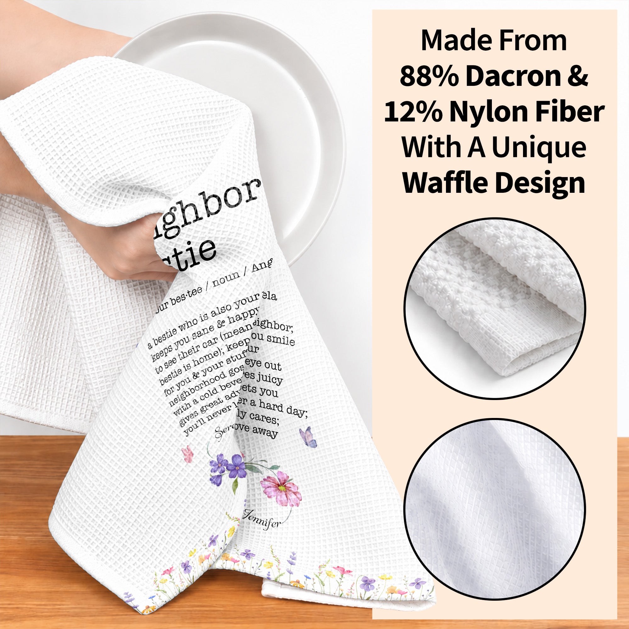 Personalized Kitchen Towel Custom Birth Flowers for Bestie