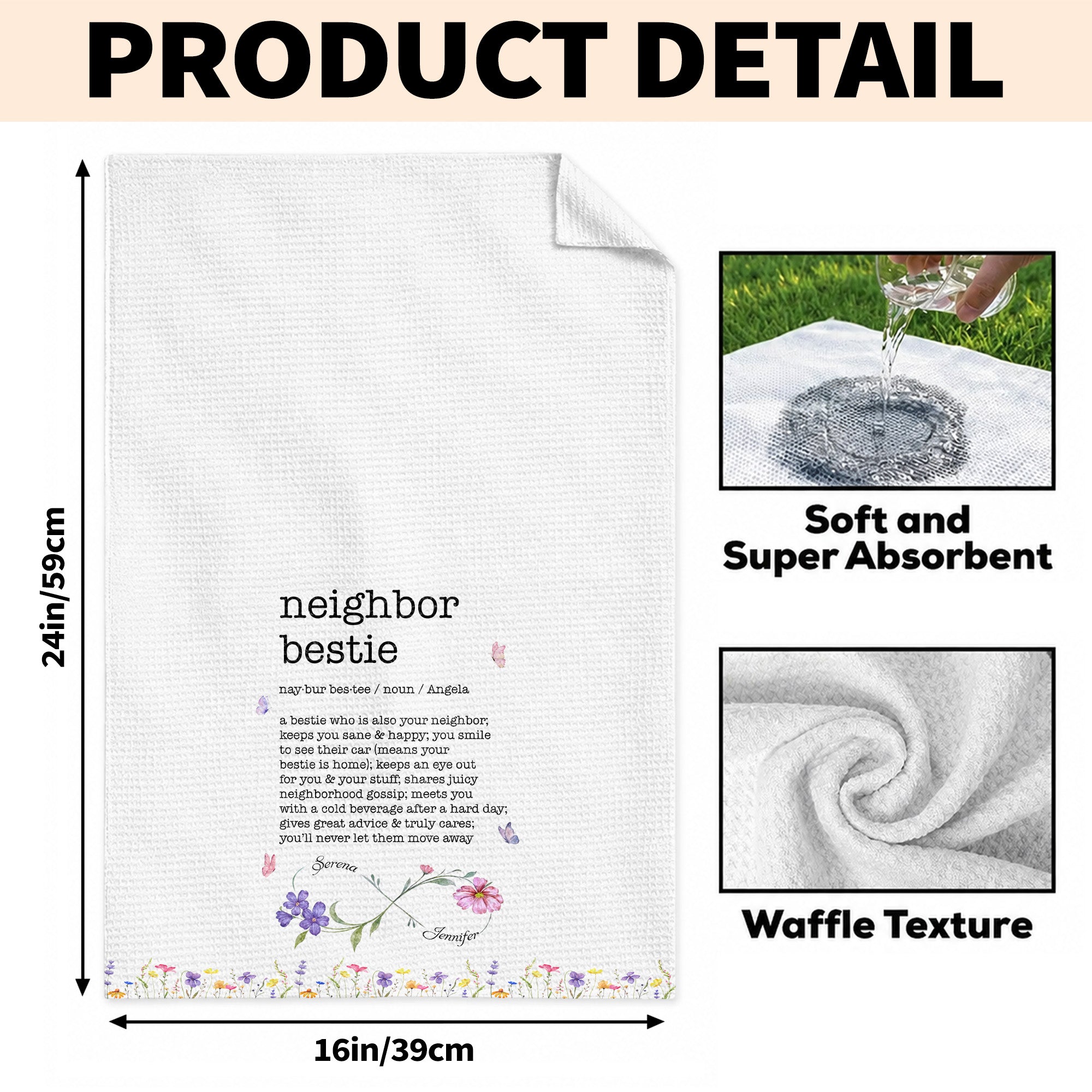 Personalized Kitchen Towel Custom Birth Flowers for Bestie