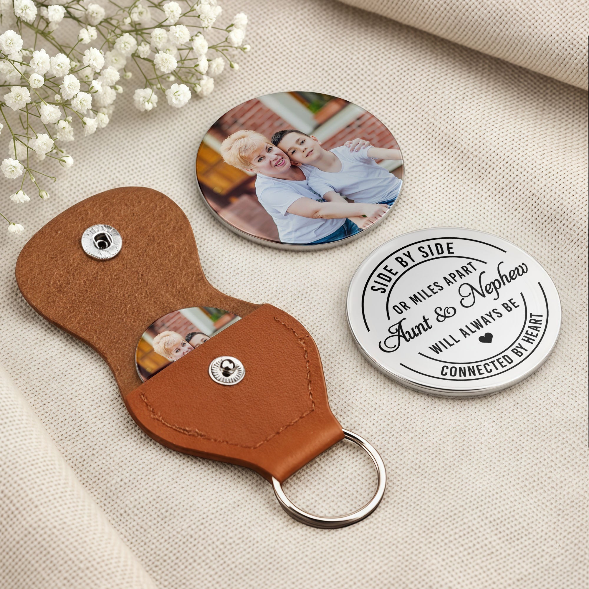 Personalized Pocket Hug Keychain for Aunt & Nephew Gift