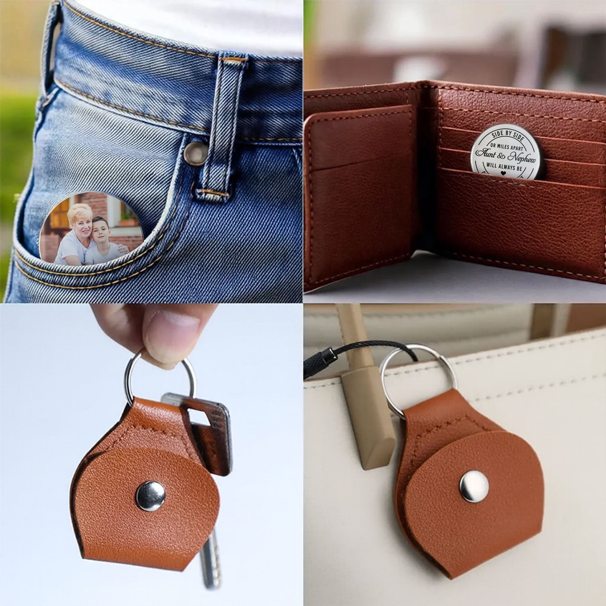 Personalized Pocket Hug Keychain for Aunt & Nephew Gift
