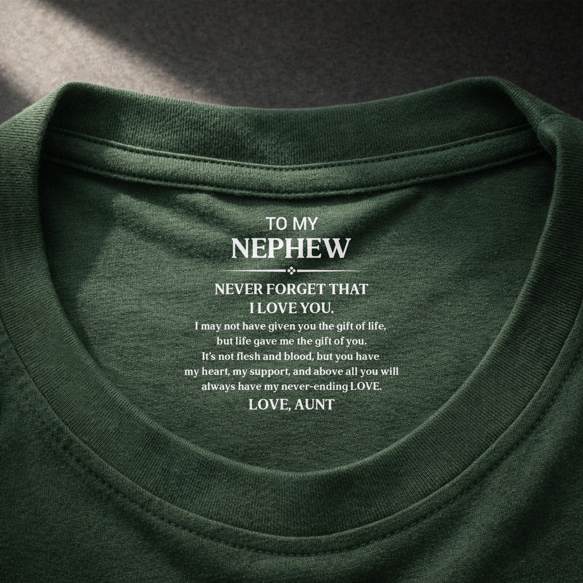 Personalized T-Shirt Custom Inside Neck Print Gift for Nephew