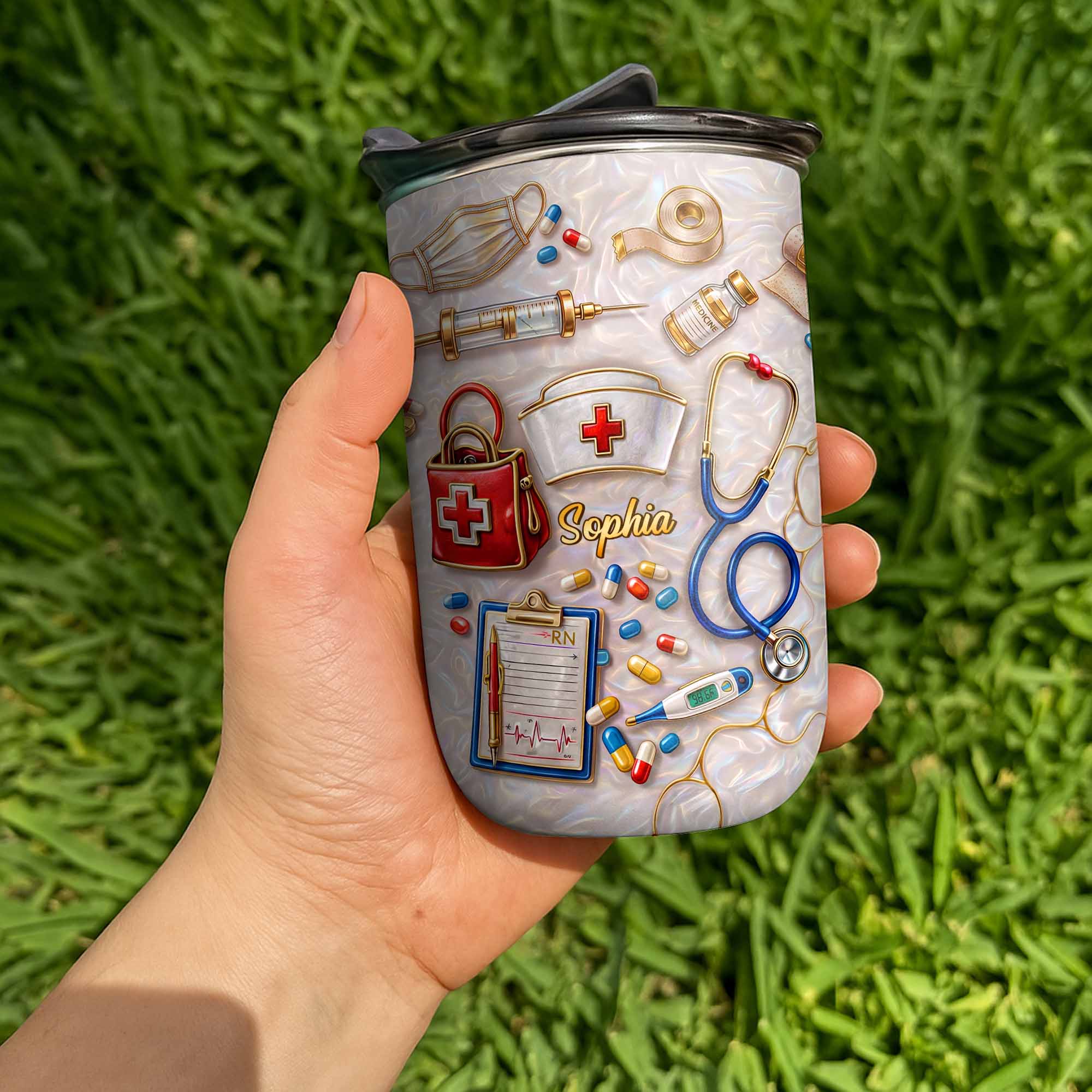 Personalized Nurse Tumbler with Stethoscope Custom 10oz Gift