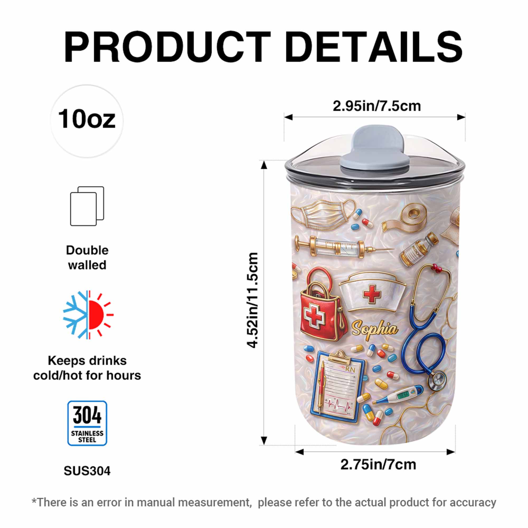 Personalized Nurse Tumbler with Stethoscope Custom 10oz Gift
