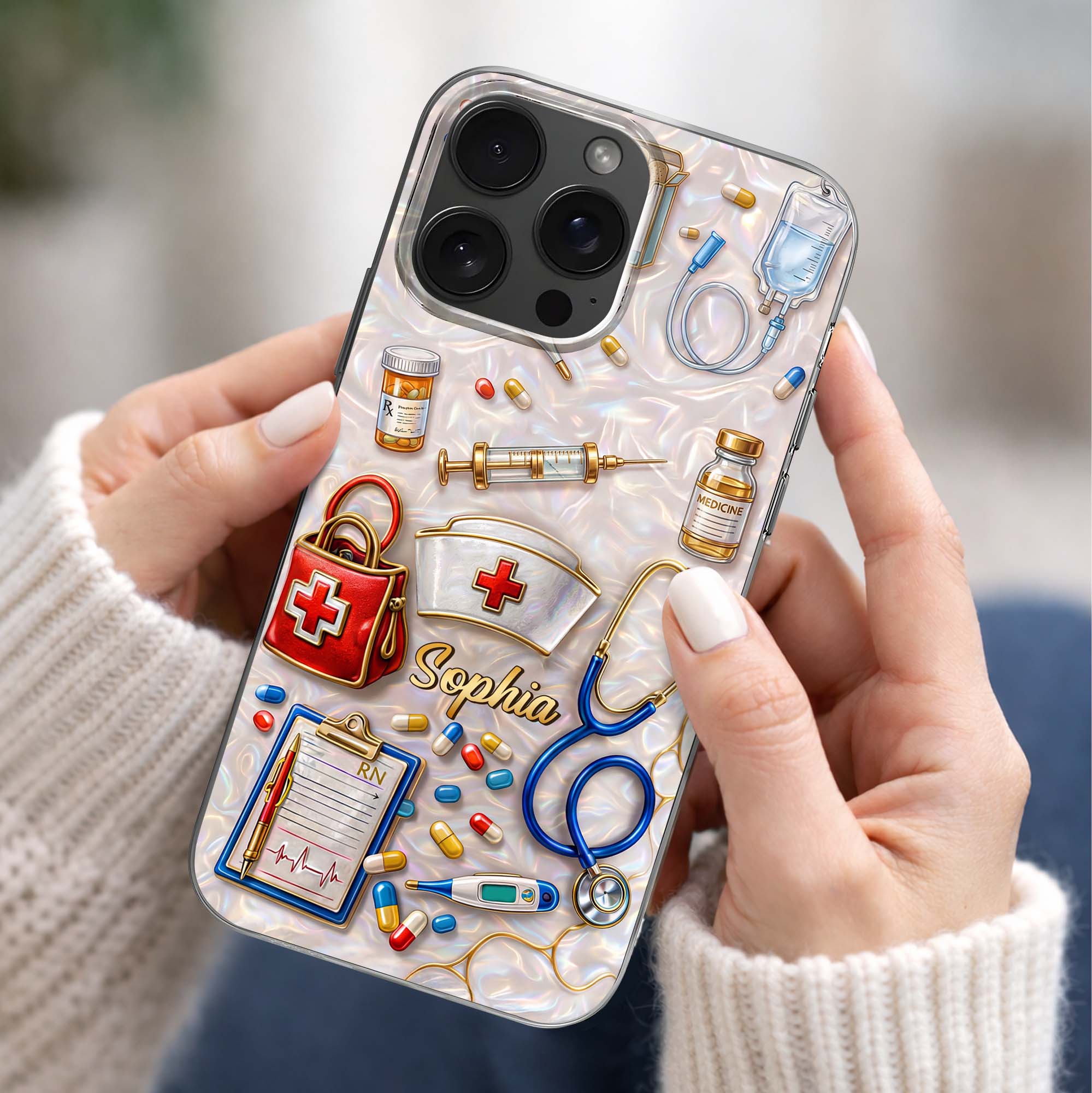 Personalized Clear Phone Case for Nurses Custom Name Gift