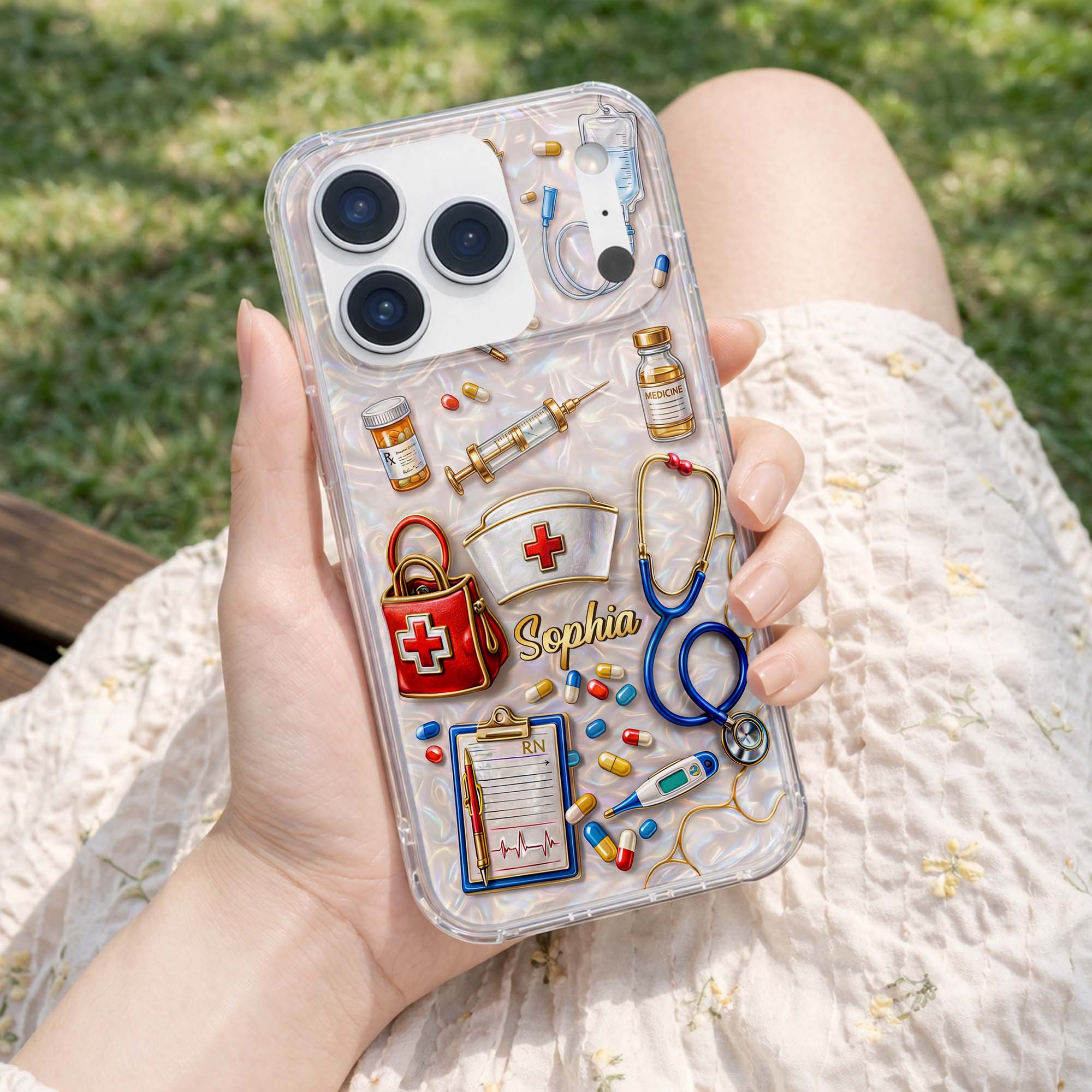 Personalized Clear Phone Case for Nurses Custom Name Gift