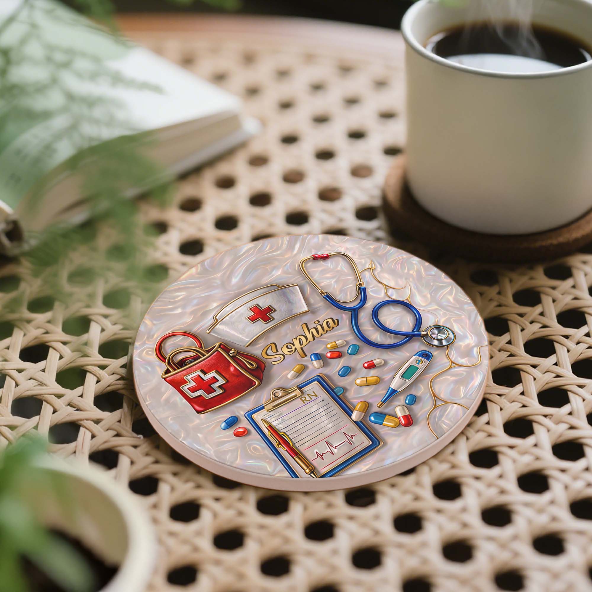 Personalized Ceramic Coaster Custom Name Gift for Nurses