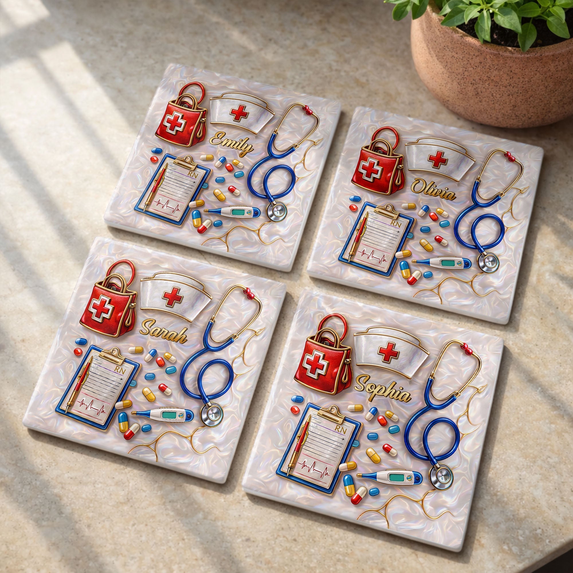 Personalized RN Medical Tools Coaster Custom Name Gift for Nurses