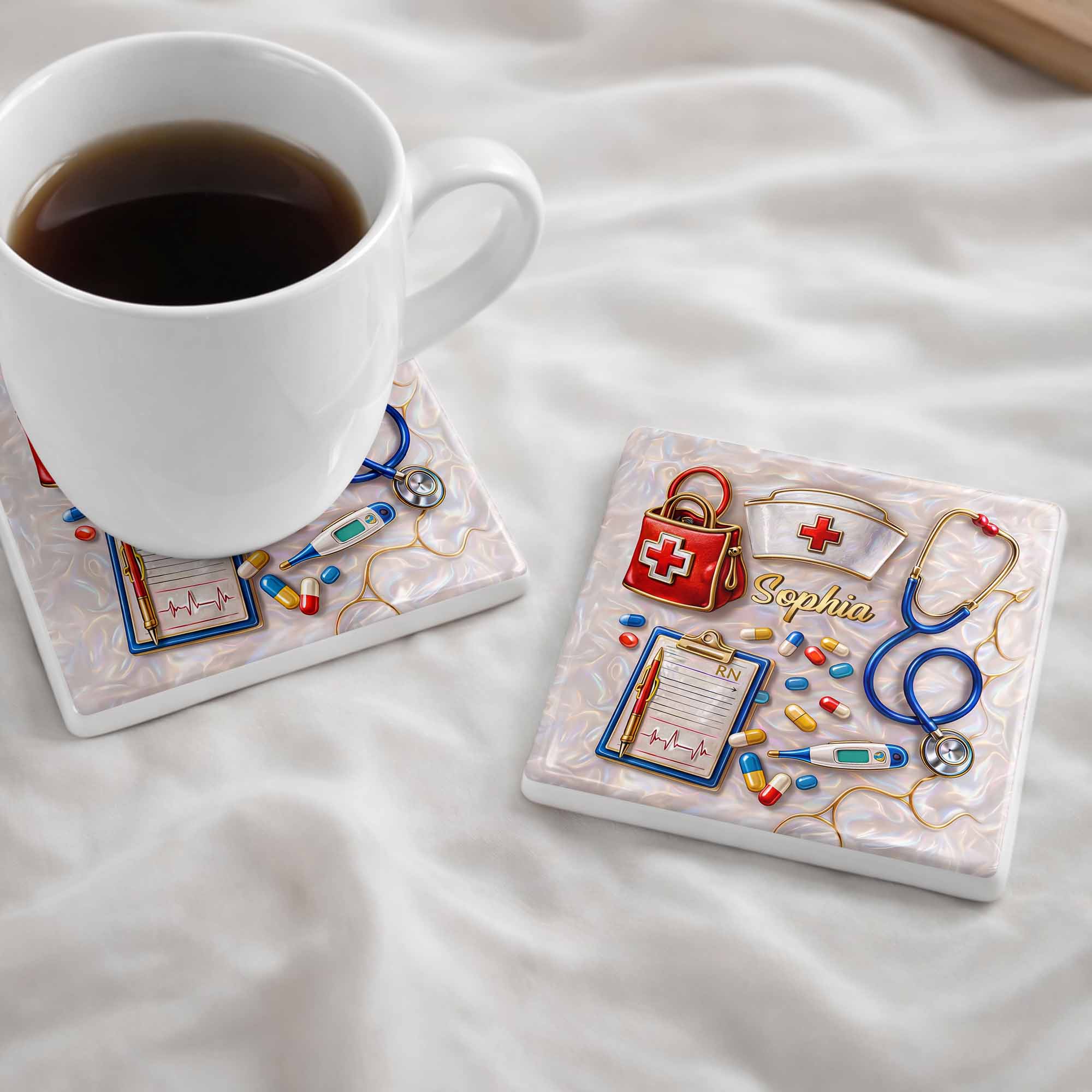 Personalized RN Medical Tools Coaster Custom Name Gift for Nurses