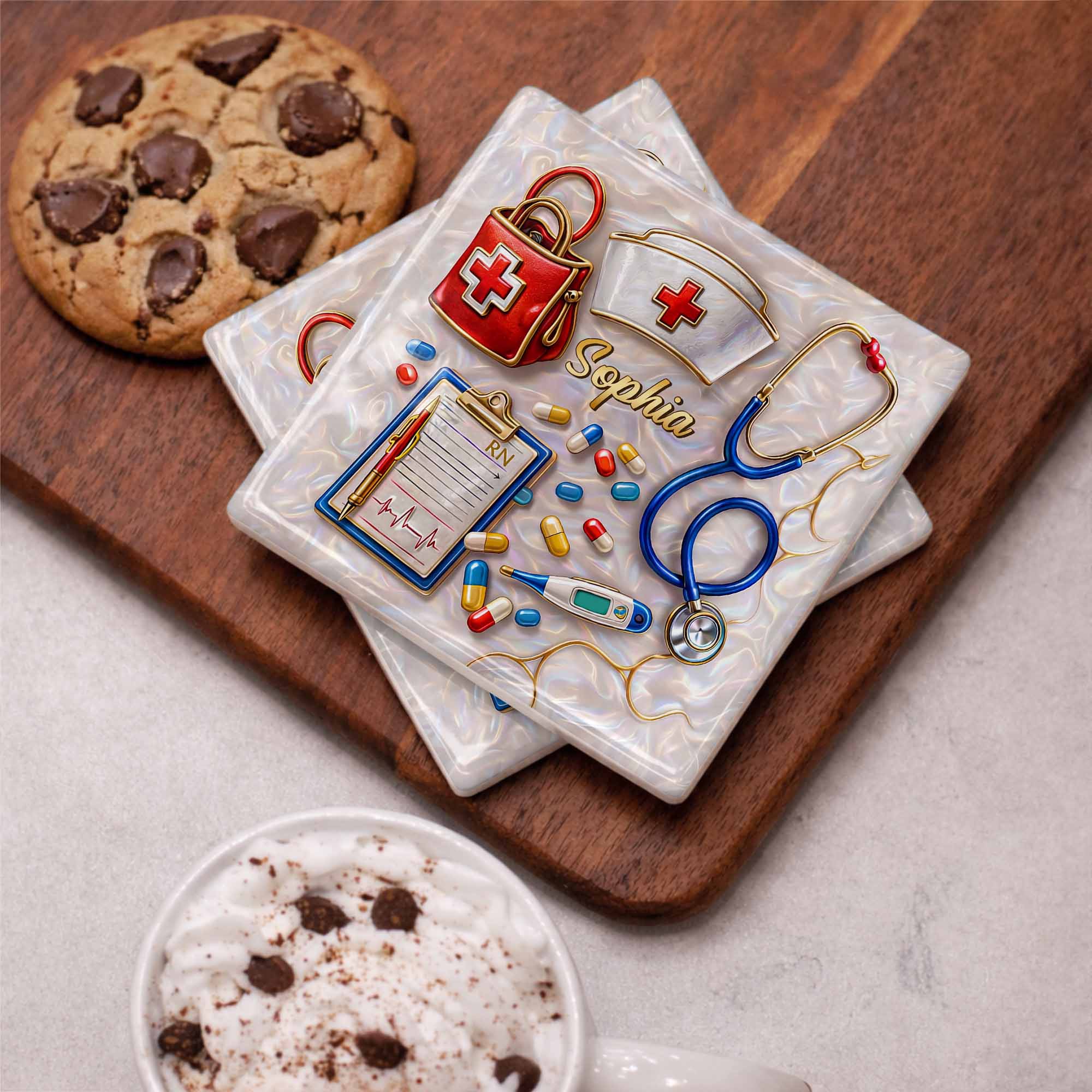 Personalized RN Medical Tools Coaster Custom Name Gift for Nurses