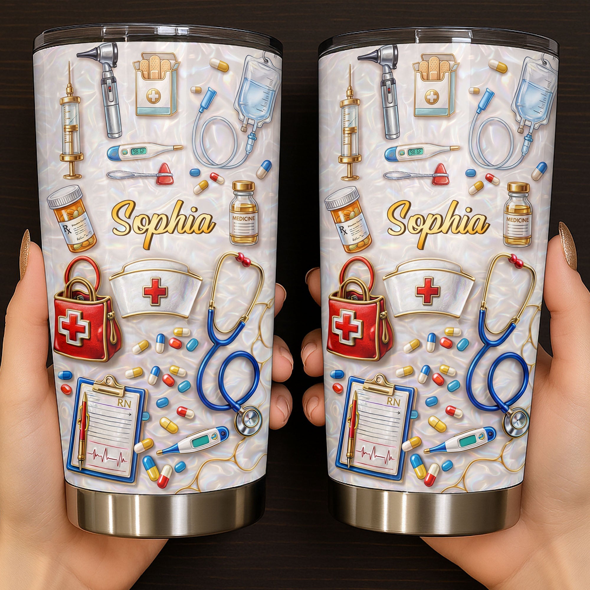 Personalized Nurse Tumbler Custom Name Stainless Steel Gift