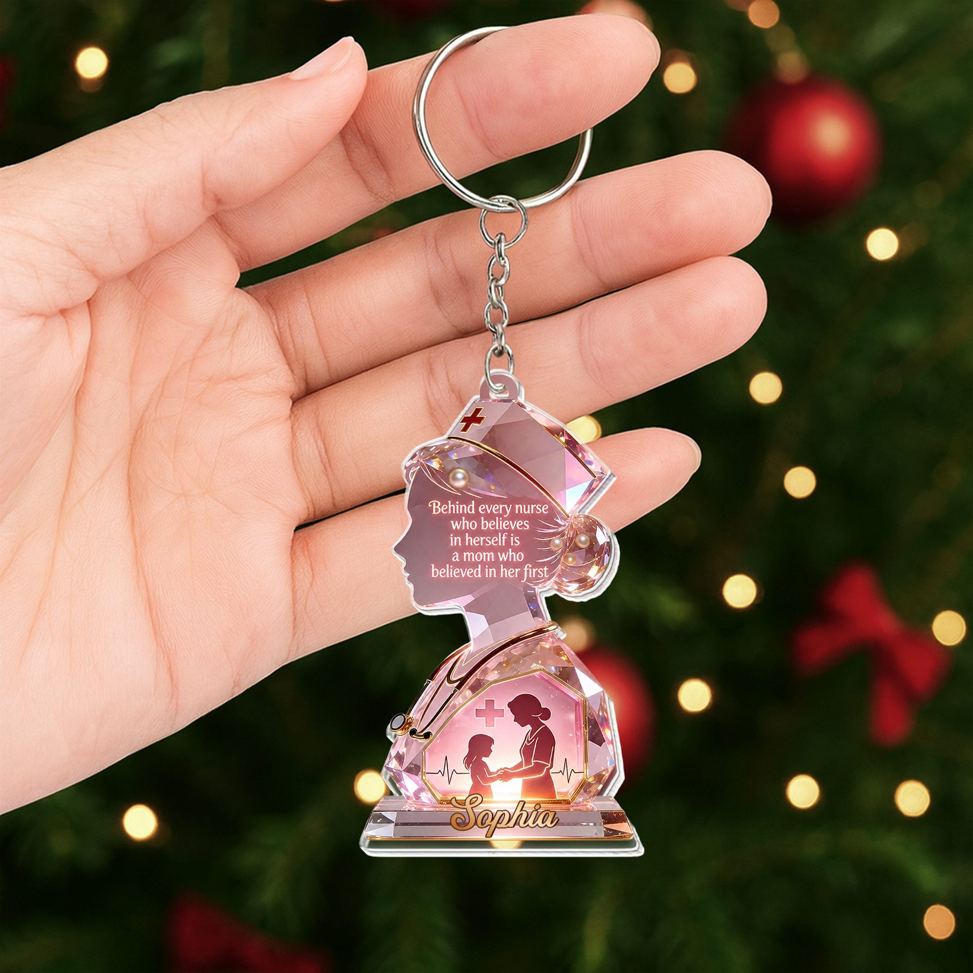 Personalized Acrylic Keychain with Nurse Silhouette Gift for Mom