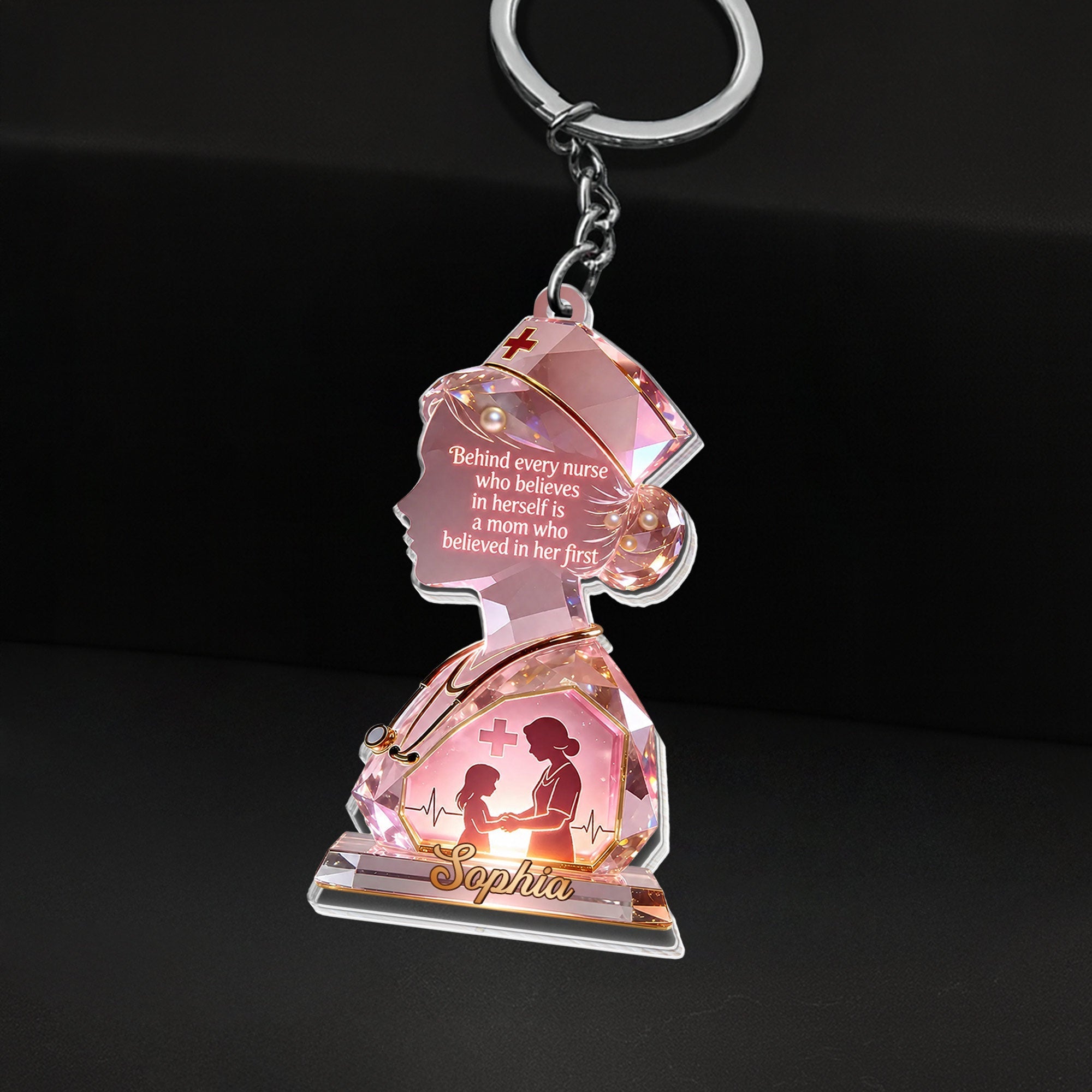Personalized Acrylic Keychain with Nurse Silhouette Gift for Mom