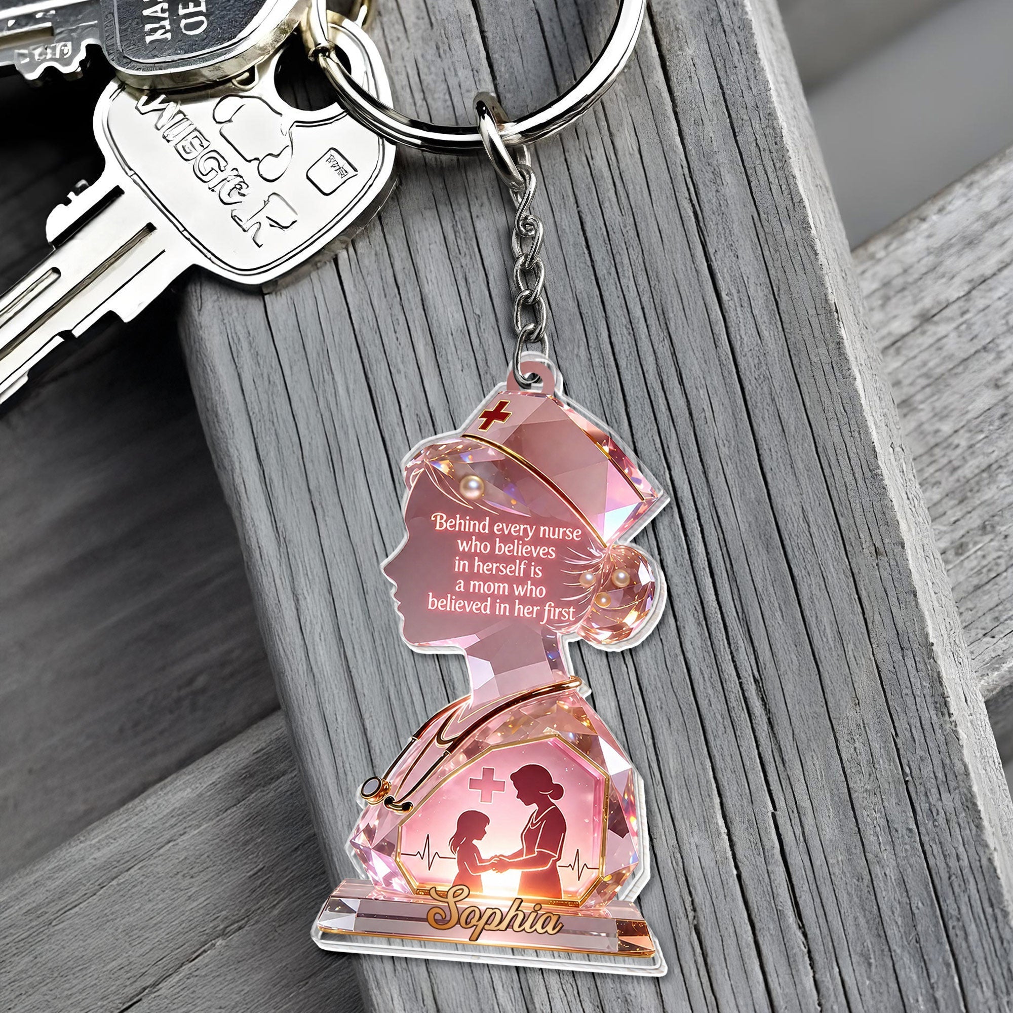 Personalized Acrylic Keychain with Nurse Silhouette Gift for Mom
