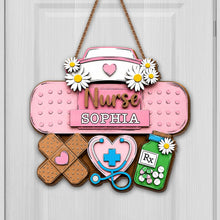 Load image into Gallery viewer, Personalized Nurse Sign Custom Name Daisy Flowers Wood Gift
