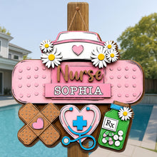 Load image into Gallery viewer, Personalized Nurse Sign Custom Name Daisy Flowers Wood Gift
