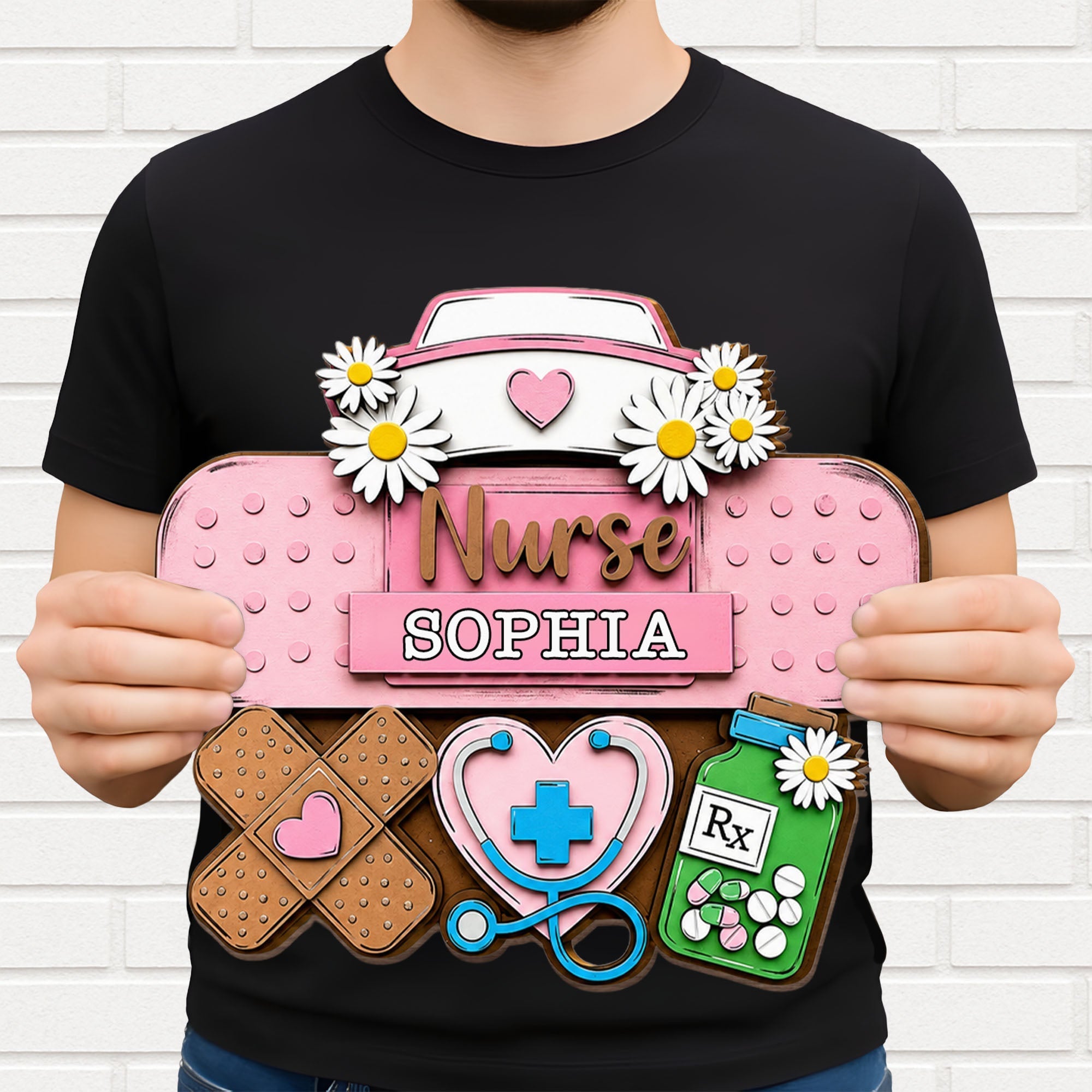 Personalized Nurse Sign Custom Name Daisy Flowers Wood Gift