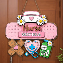 Load image into Gallery viewer, Personalized Nurse Sign Custom Name Daisy Flowers Wood Gift
